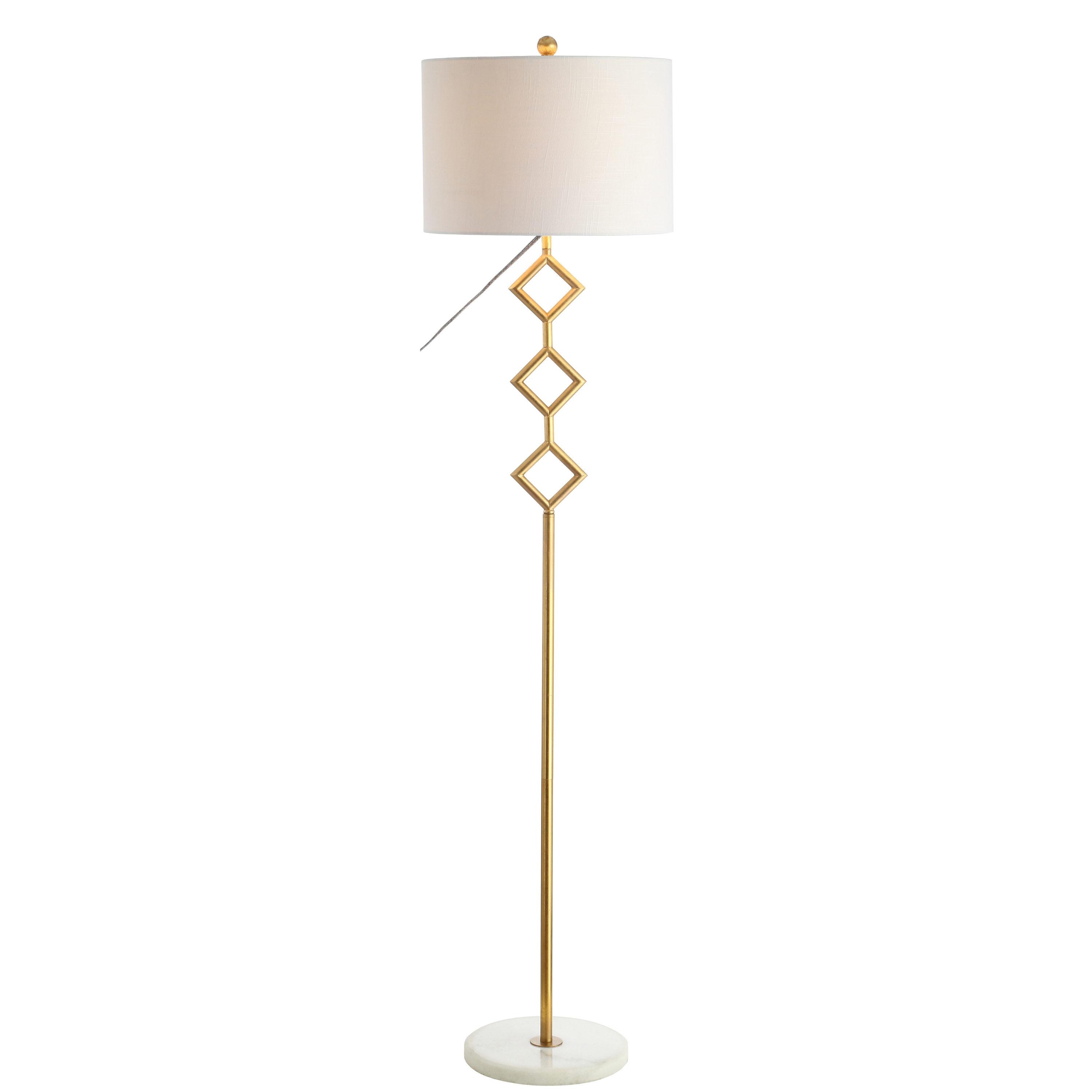 JONATHAN Y Diamante 61.5" Modern Gilt Metal with Marble Based LED Floor Lamp, Gold/White, JYL1083A