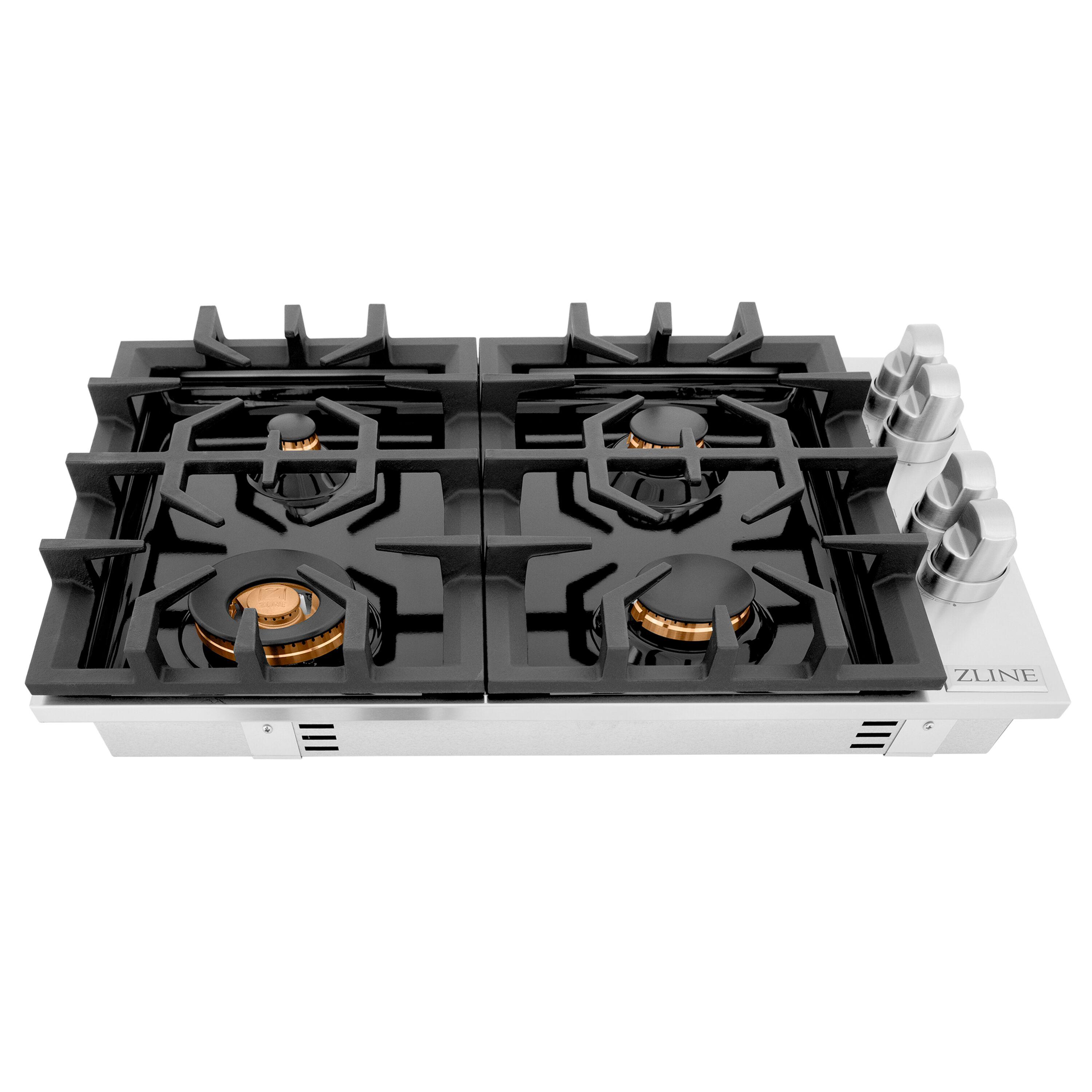 ZLINE 30" Gas Cooktop with 4 Gas Brass Burners and Black Porcelain Top