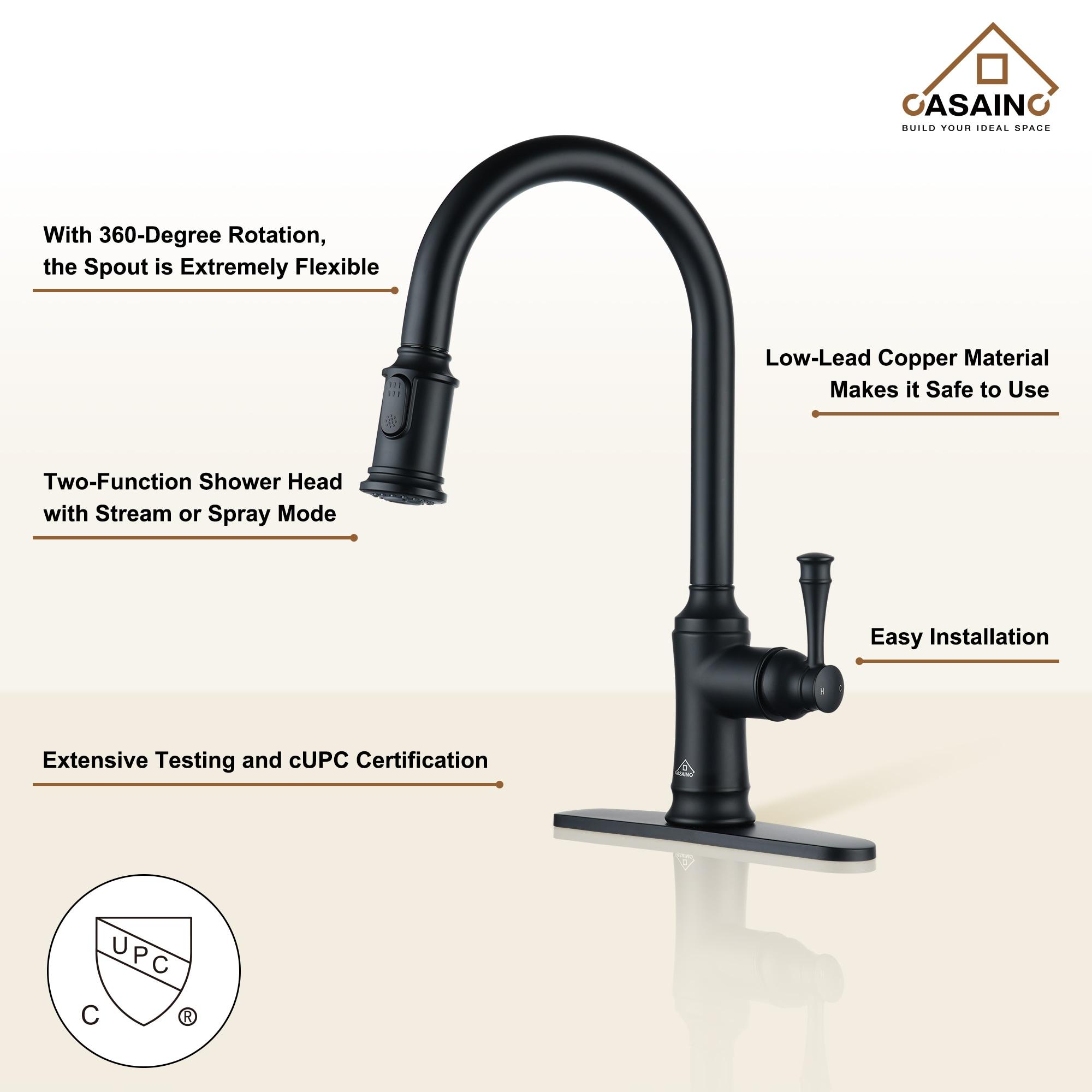 CASAINC 1.8 GPM Single-Handle Pull-Down Kitchen Faucet Single Hole Faucet