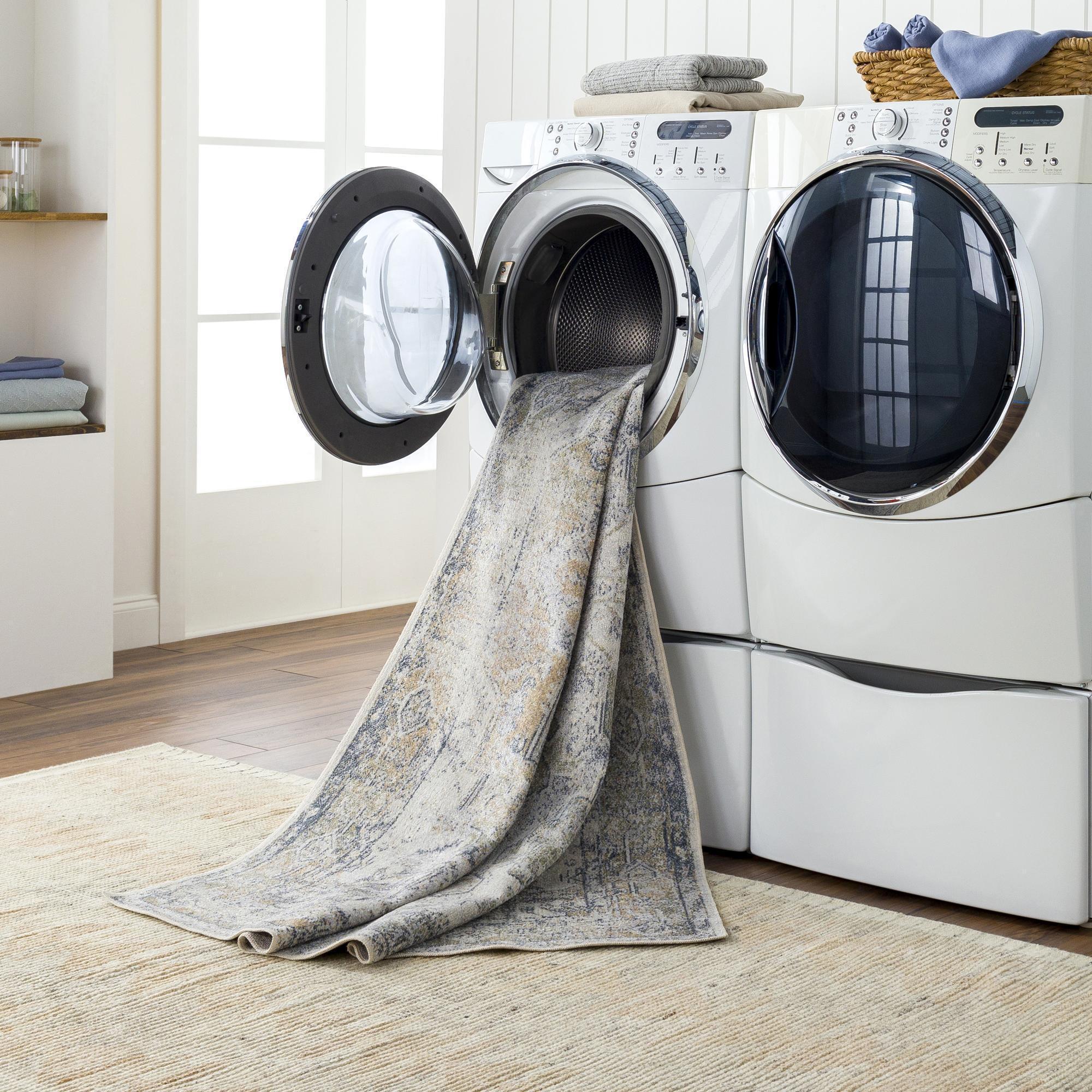 Medallion Design Performance Beige Machine Washable Area Rug