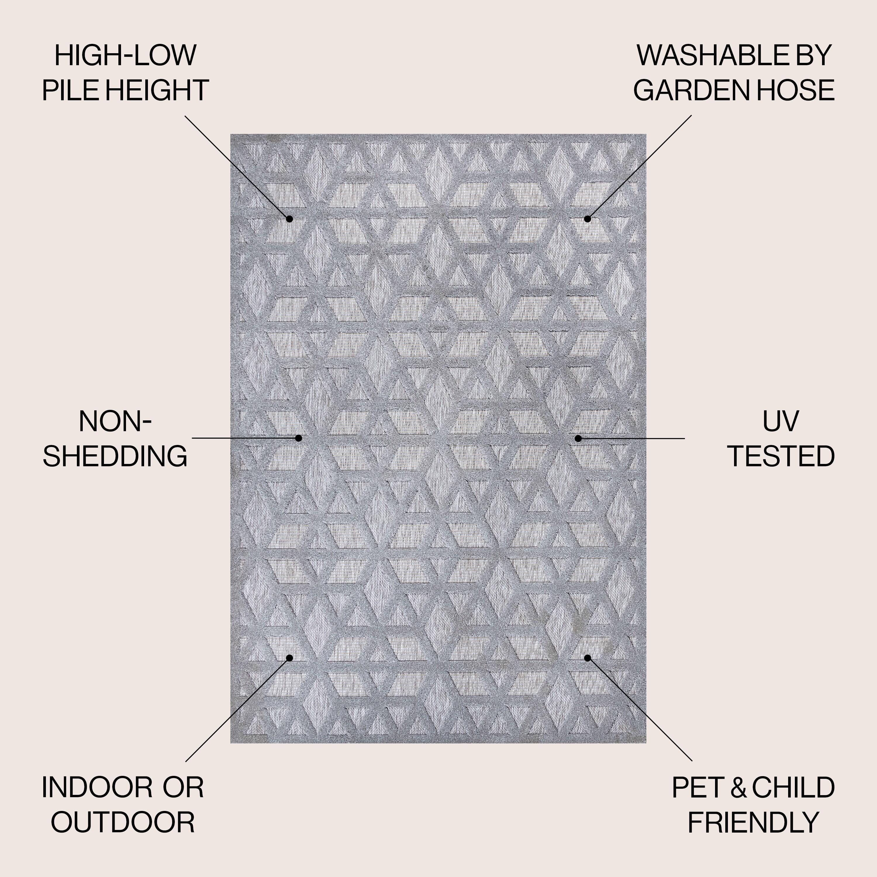 5' x 5' Talaia Neutral Geometric Indoor/Outdoor Area Rug, Light Gray - JONATHAN Y