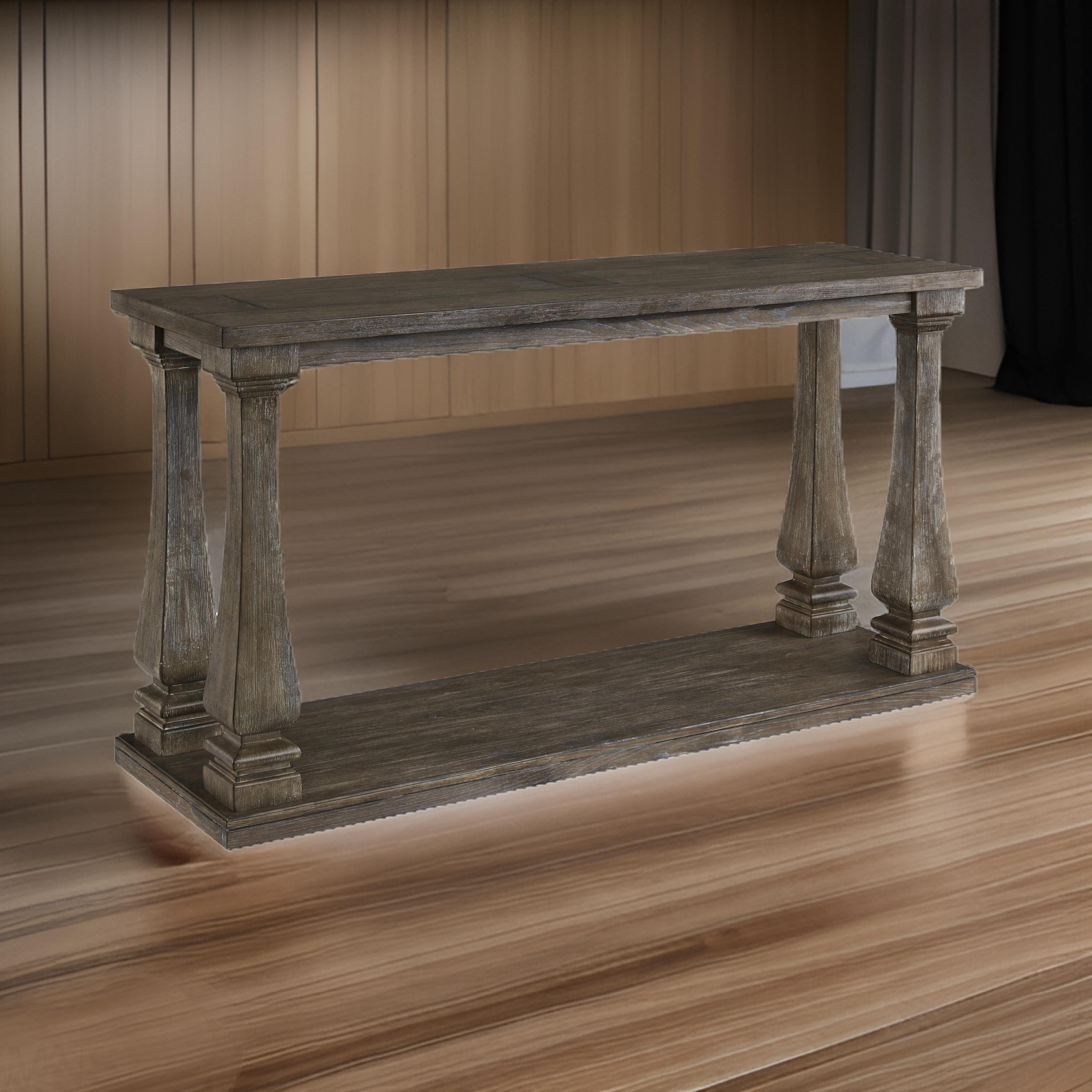 Johnelle Sofa Table Gray: Distressed Elm Veneer, Square Baluster Legs - Signature Design by Ashley