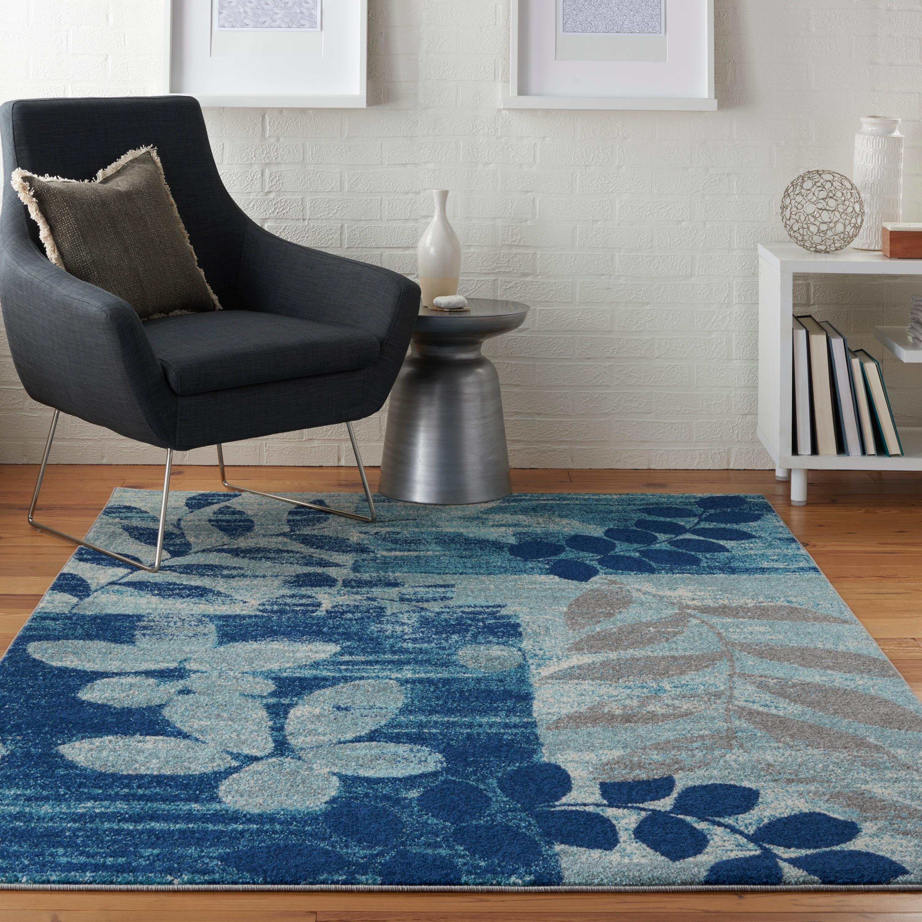 Nourison Tranquil 6' X 9' Navy/Light Blue Area Rug Distressed Farmhouse Botanical by Nourison