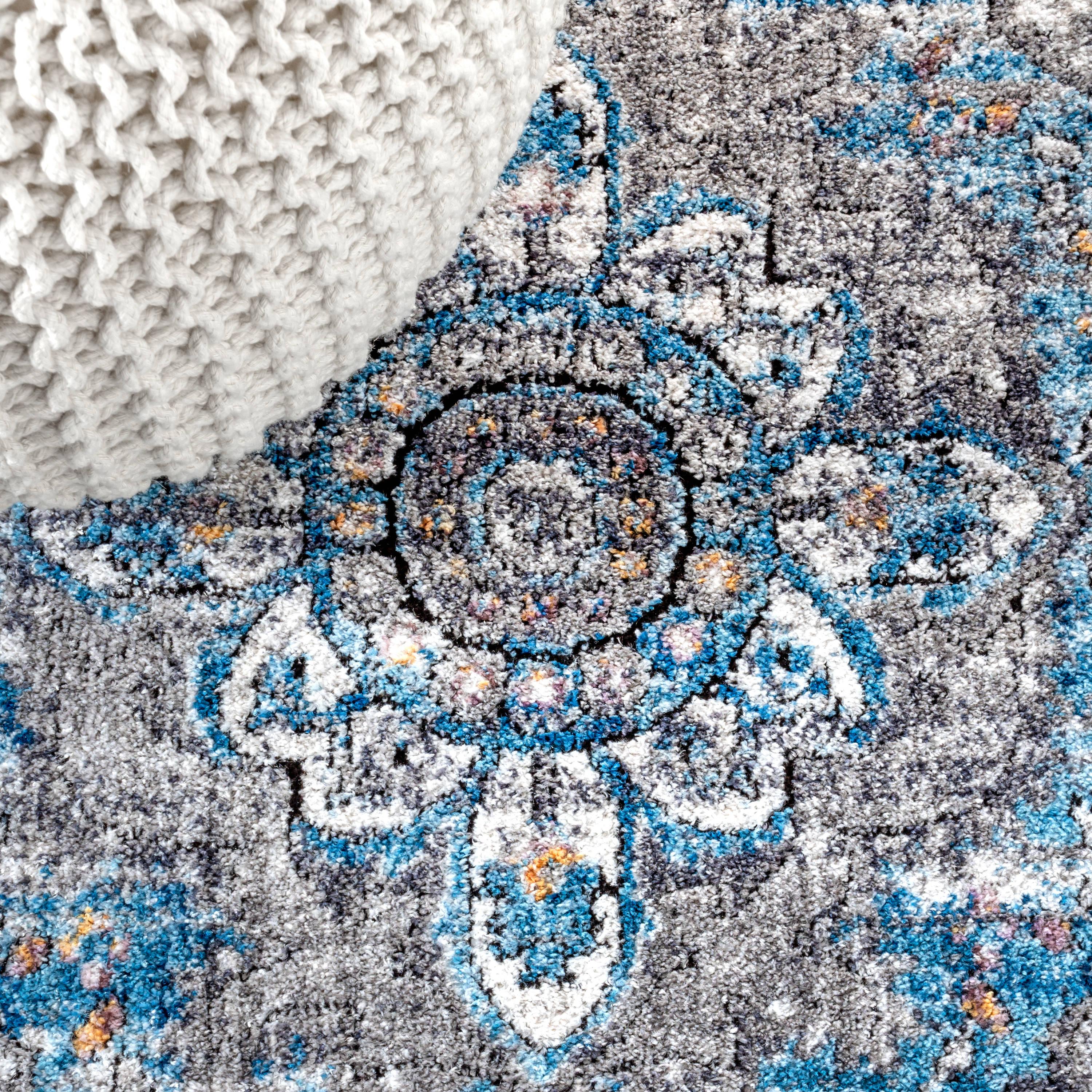 8'x10' Anatolia Vintage Medallion Area Rug, Peacock Blue/Gray - JONATHAN Y