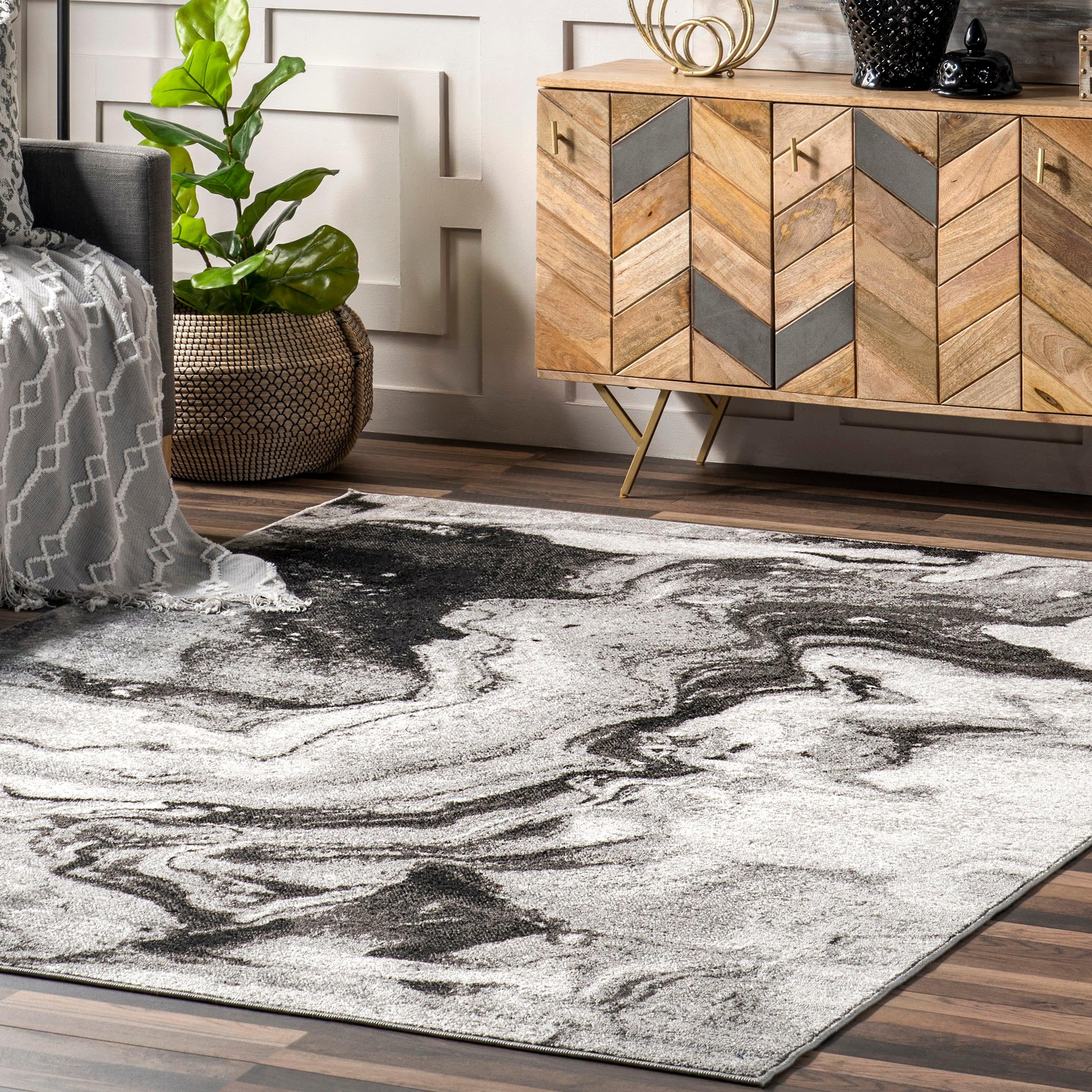 Nuloom Remona Abstract 7x9 Indoor Area Rug for Living Room Bedroom Dining Room Kitchen, Grey/Ivory