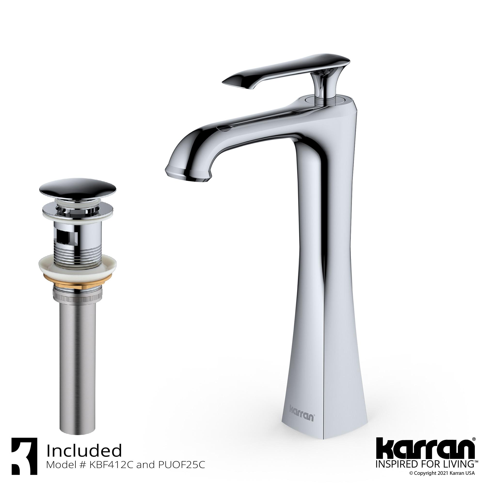 Karran Woodburn Single Handle Single Hole Vessel Bathroom Faucet With Matching Pop-up Drain