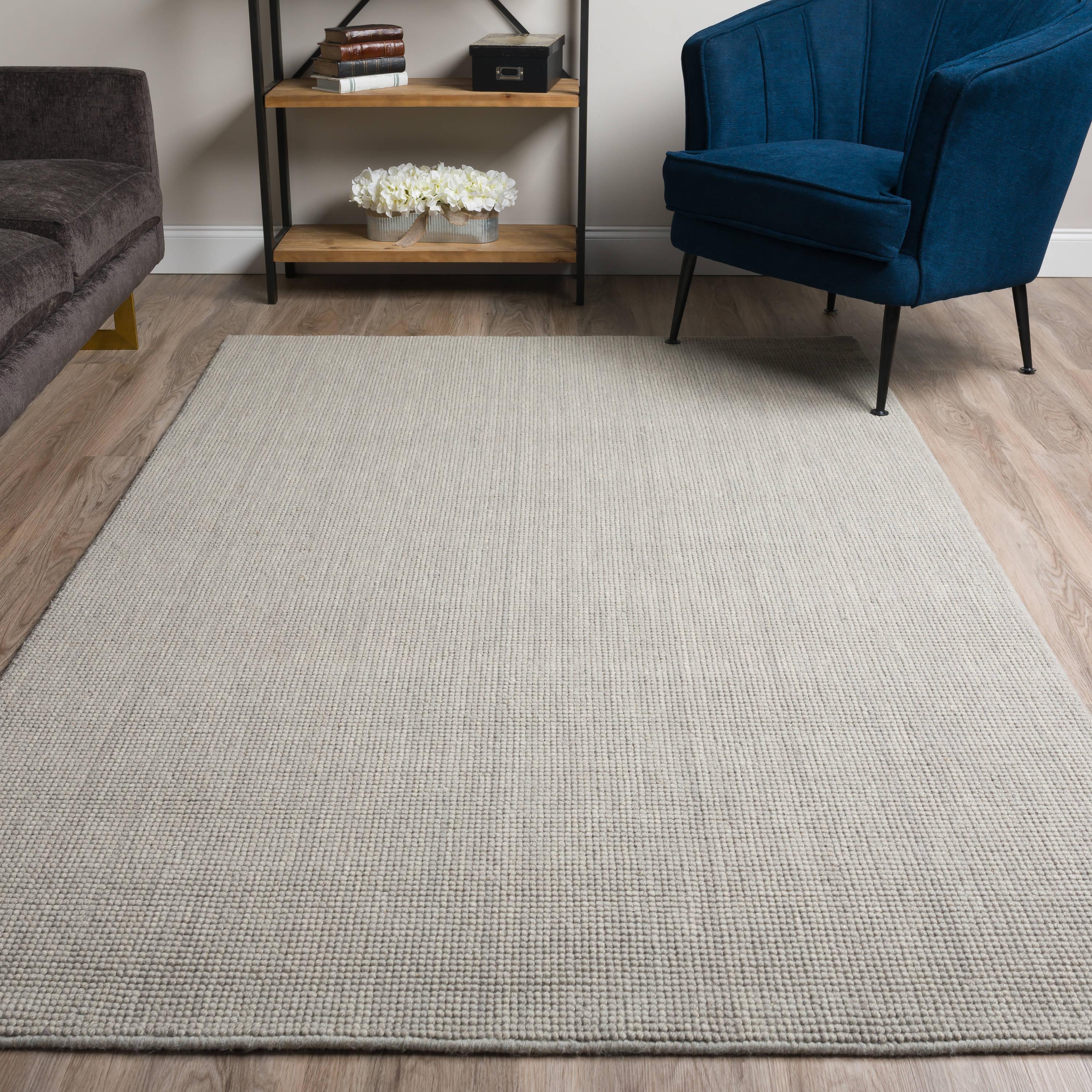 Hand-Loomed Gray Solid Wool Rectangular Rug 3'6" x 5'6"