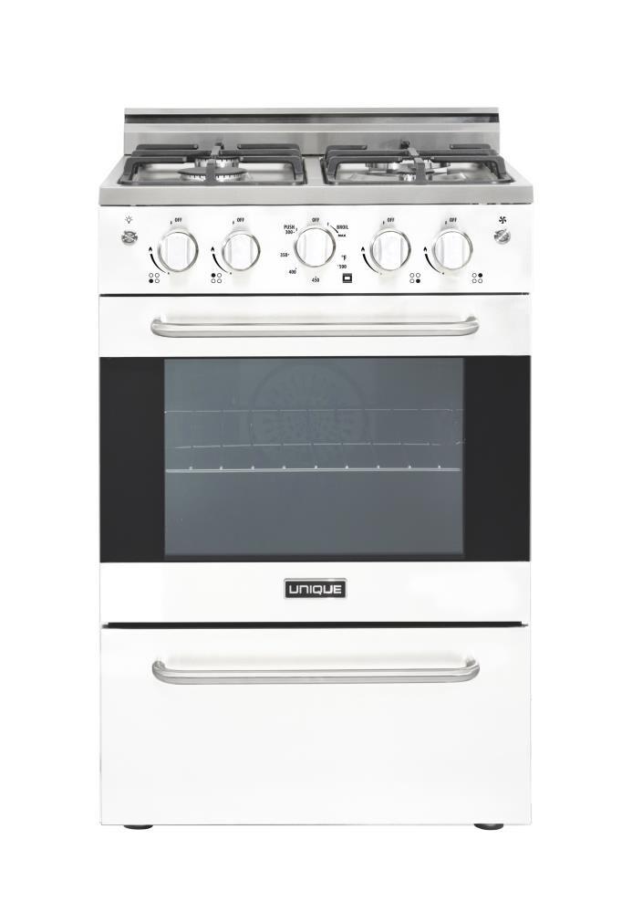 Unique Prestige 24” 2.3 cu ft Double Oven Gas Range in White