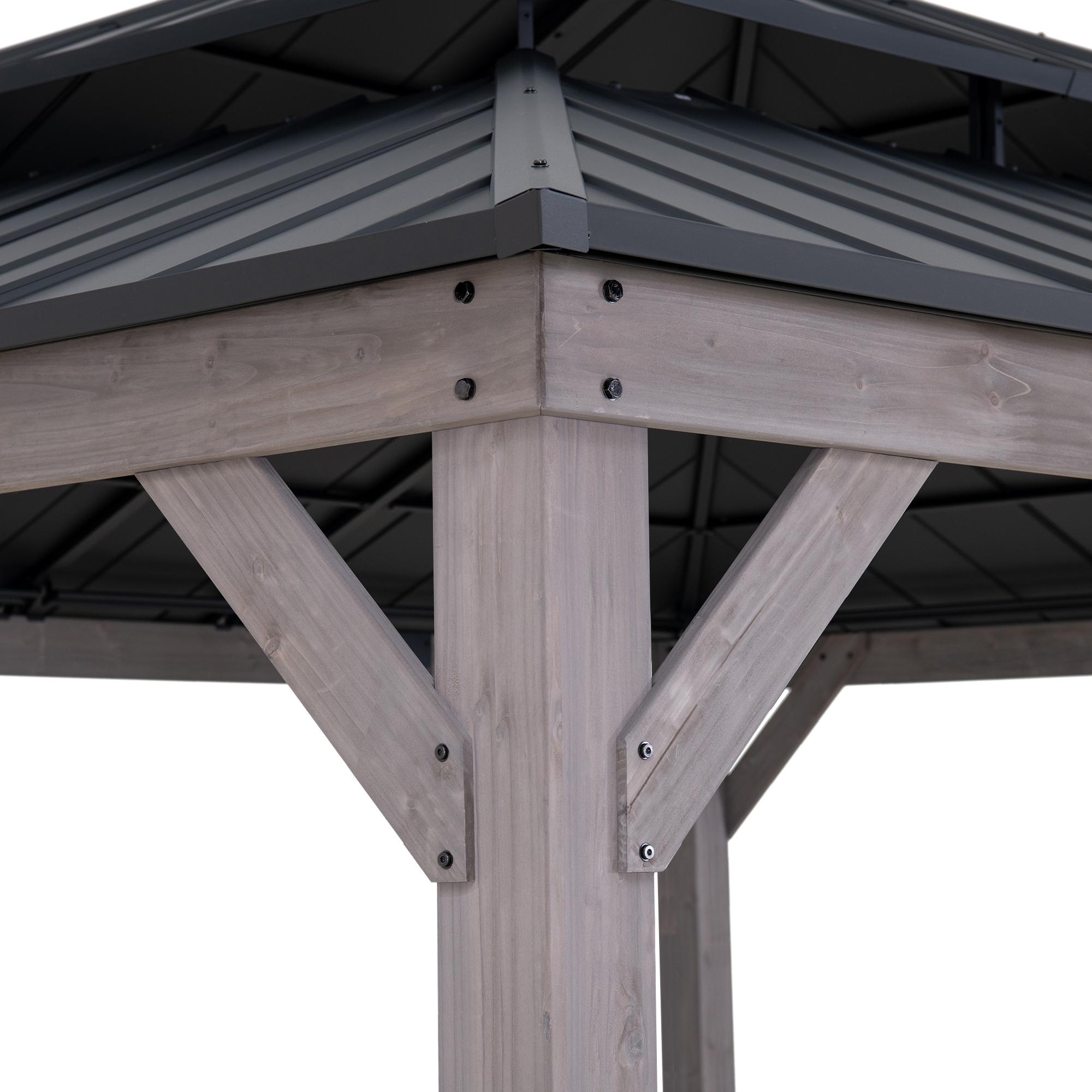 Sunjoy Sunjoy 13 x 15 ft. Wood Gazebo, Outdoor Patio Steel Hardtop Gazebo, Cedar Framed Wooden Gazebo with 2-Tier Metal Roof, Suitable for Patios, Lawn and Backyard