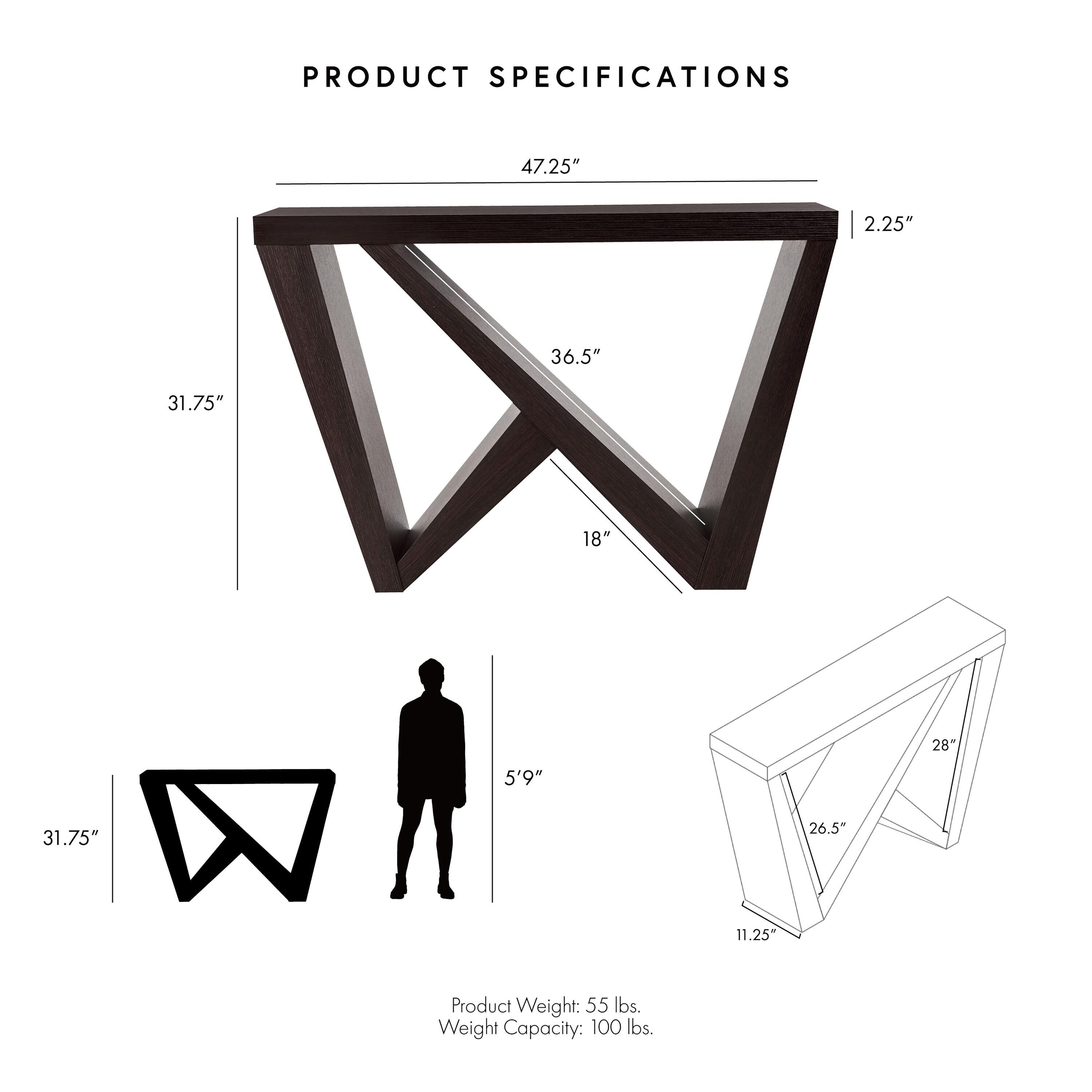 24/7 Shop At Home 48" Sunguard Modern Rectangular Console Table: Geometric Red Cocoa Design
