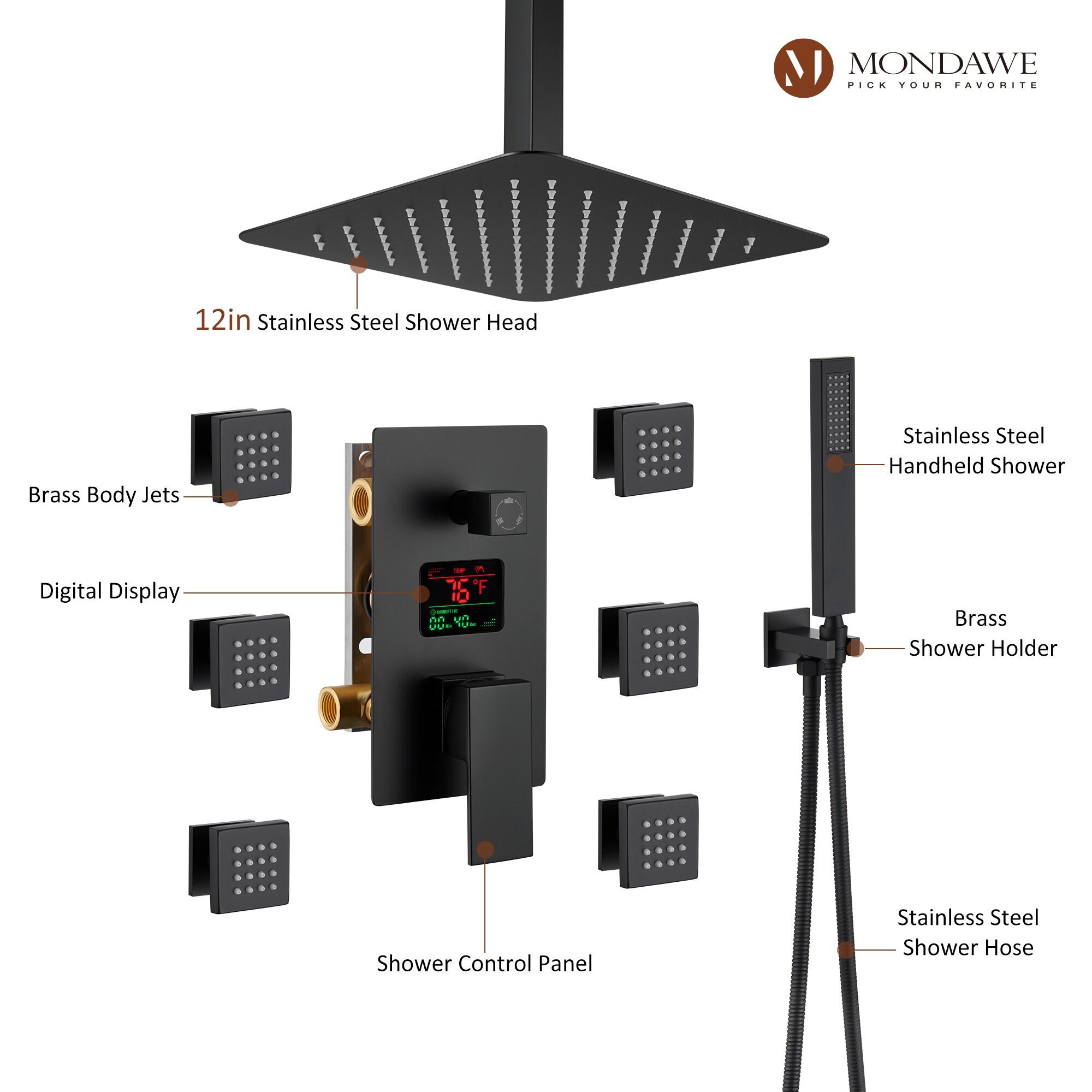 mondawe Herathena Wall Mounted Luxury Shower System with Digital Display (Rough-in Valve Included) WF6025BI-12BL