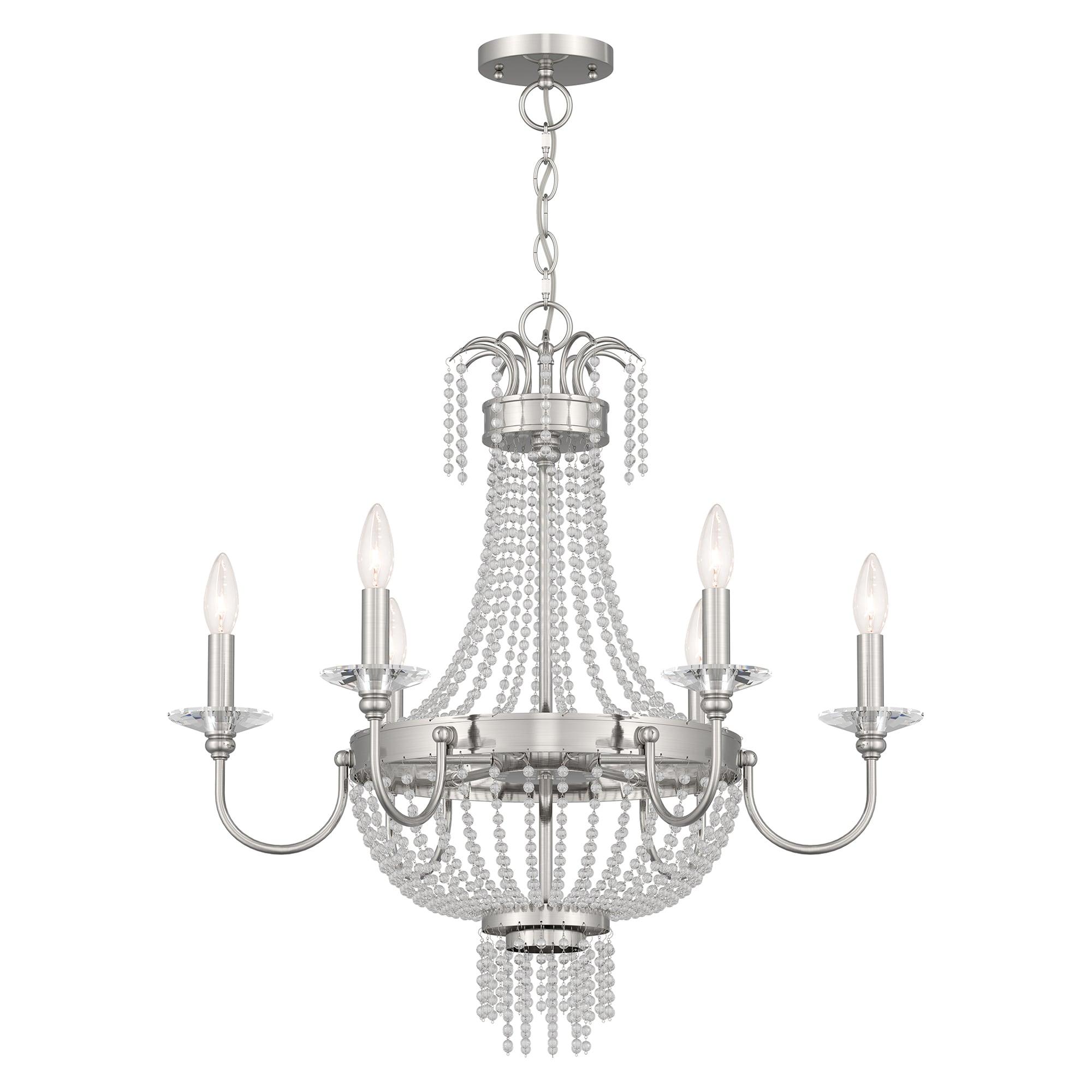 Brushed Nickel and Clear Crystal 6-Light Candelabra Chandelier