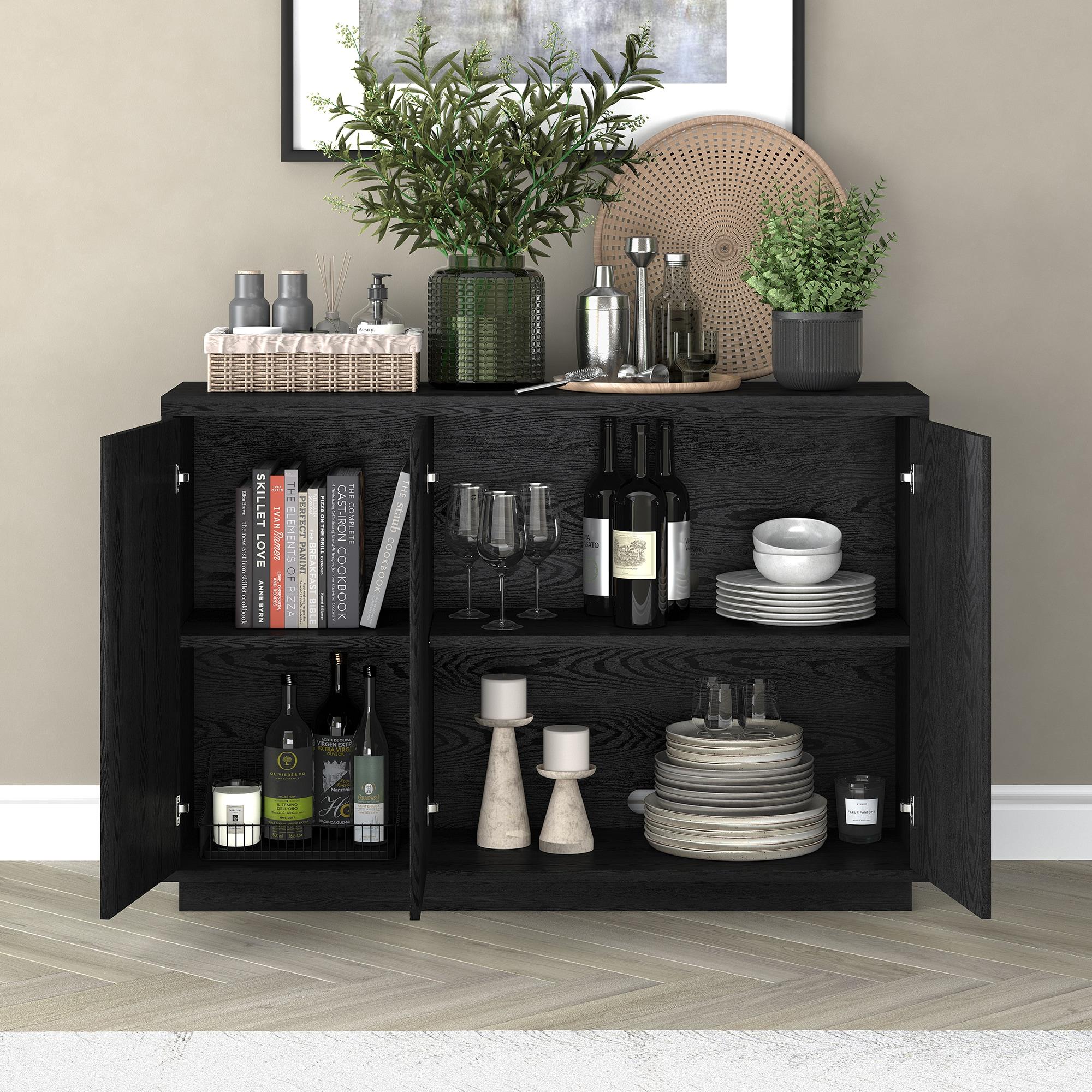 Evelyn&Zoe Alston 48" Wide Rectangular Buffet Table, Black Grain
