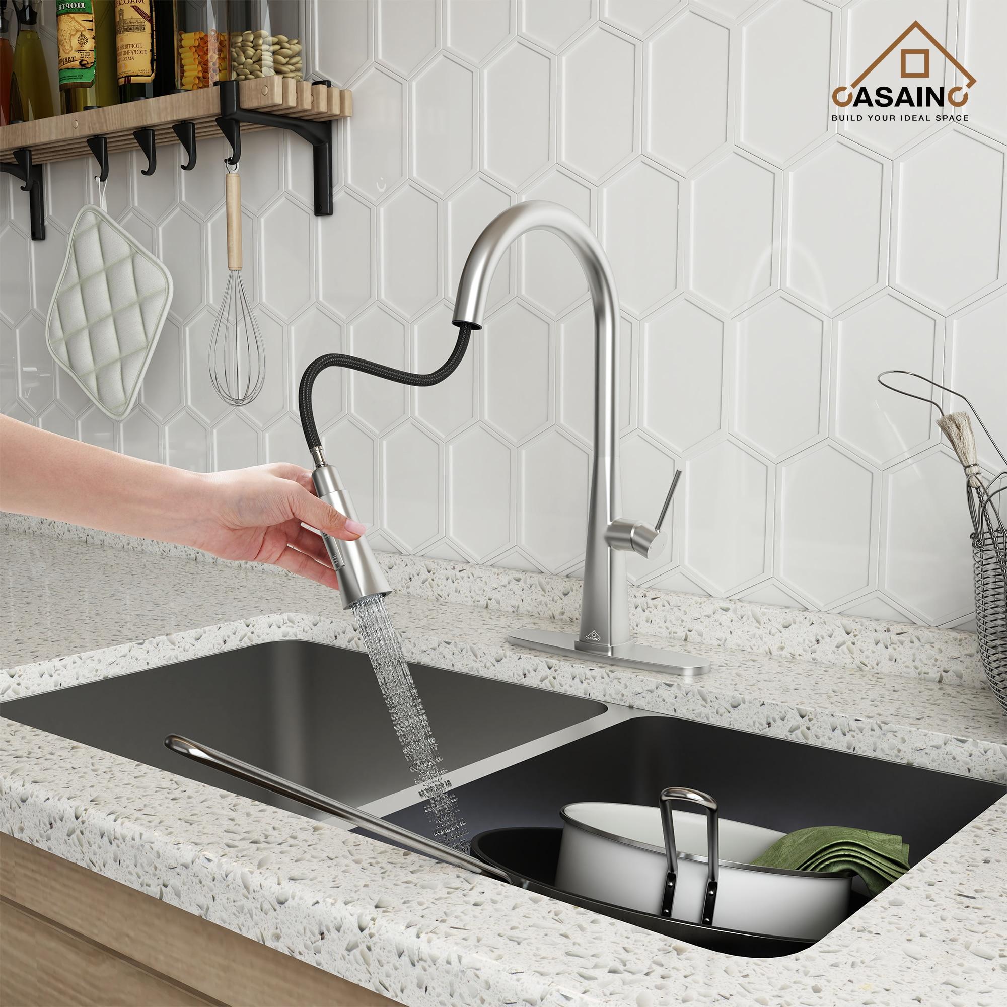 CASAINC 1.8 GPM Single-Handle Pull-Down Kitchen Faucet Single Hole Faucet