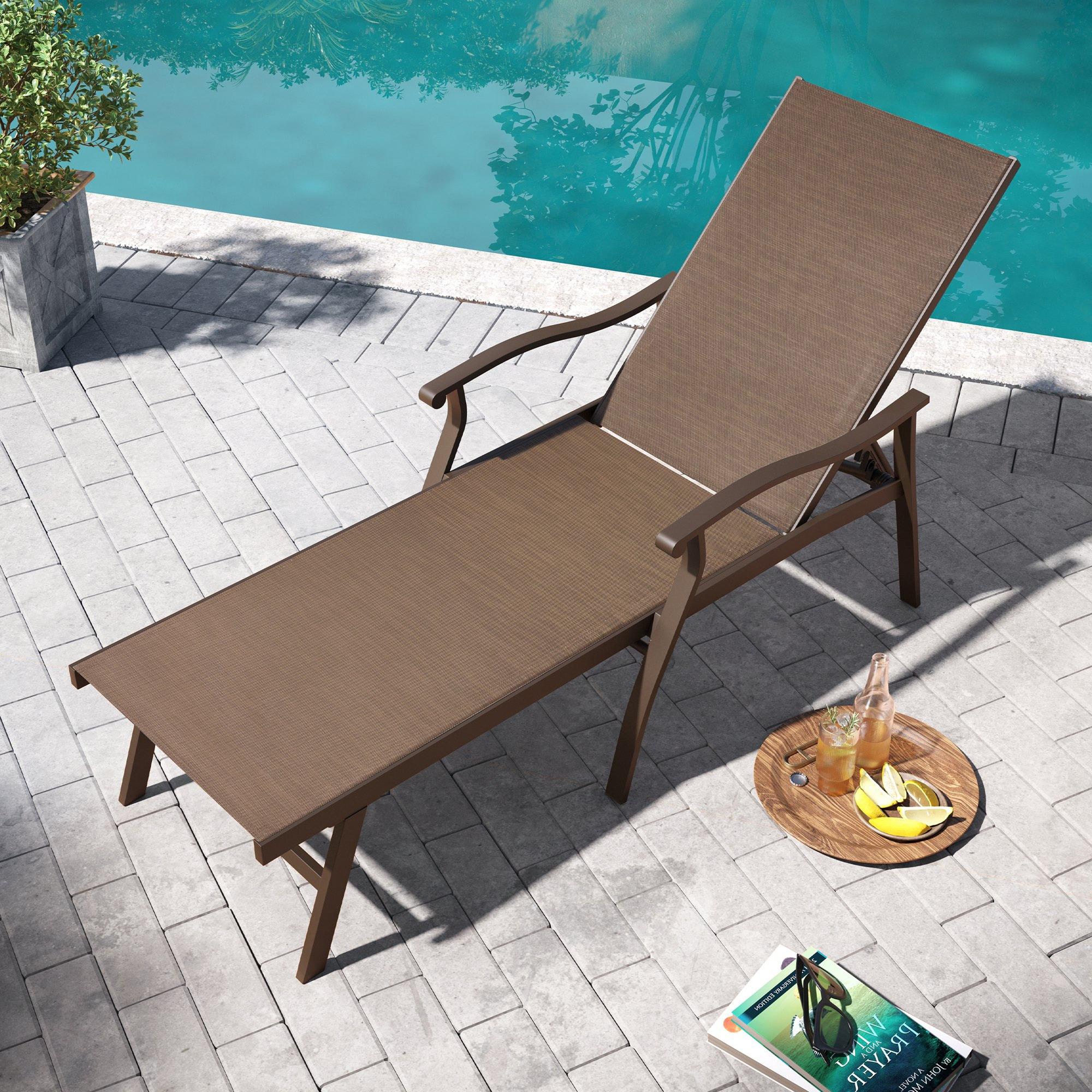 Outdoor Aluminum Adjustable Chaise Lounge Chair with Arms - Brown - Crestlive Products: Patio Furniture, Weather-Resistant