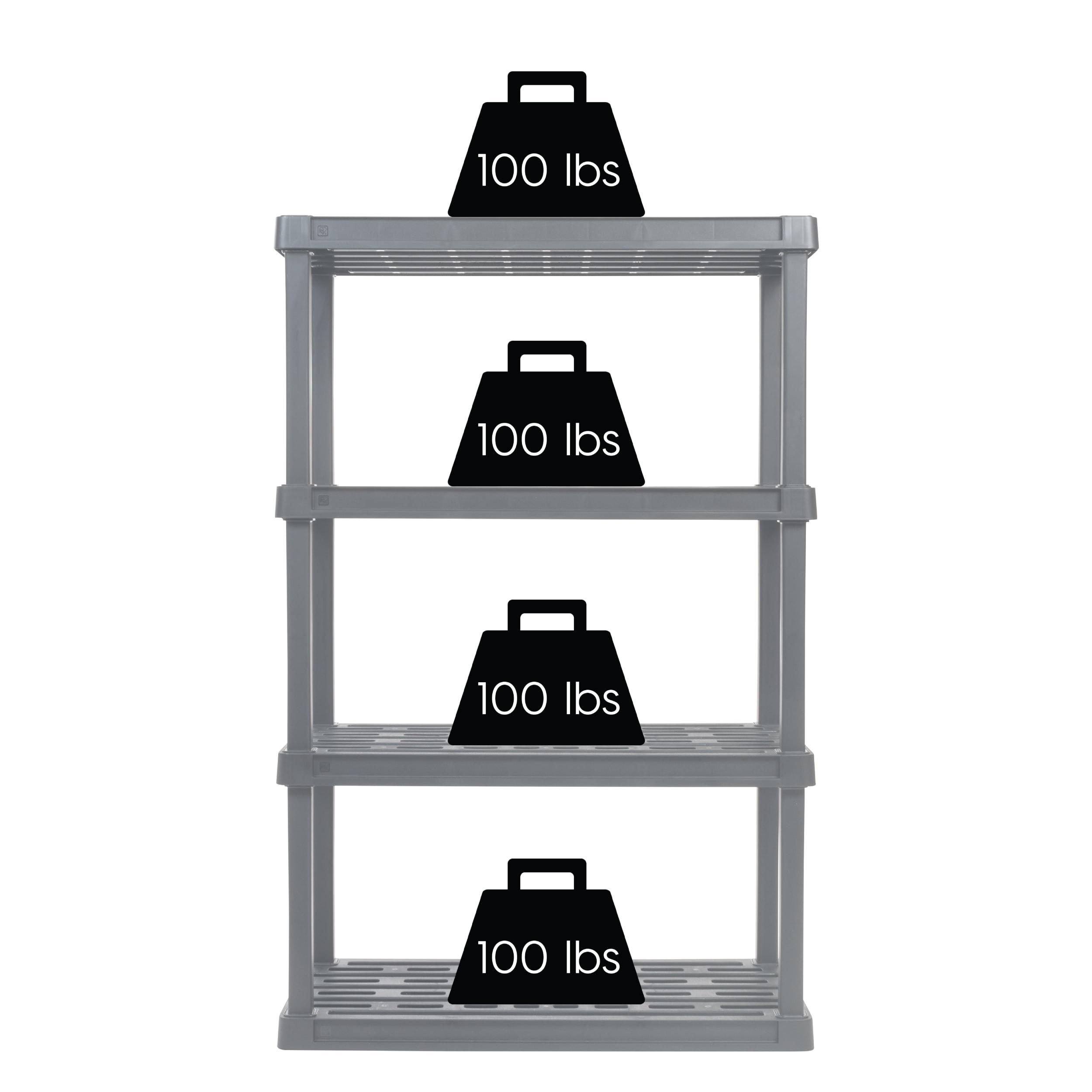 4-Tier Large Plastic Garage Storage Shelving Unit, Gray (18 W x 56 H x 36 D)