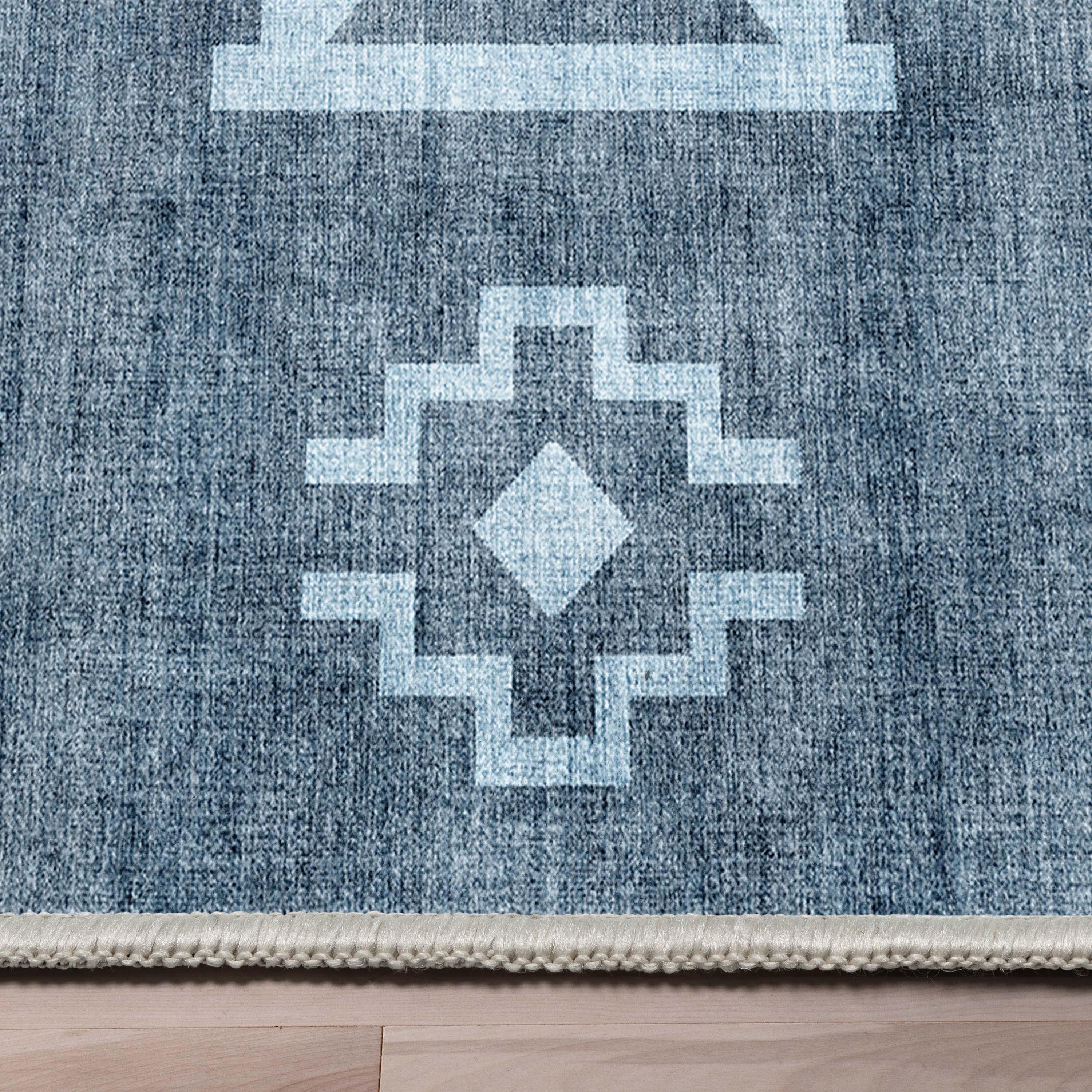 Kehr Bottineau Distressed Southwestern Blue Flat-Weave Rug