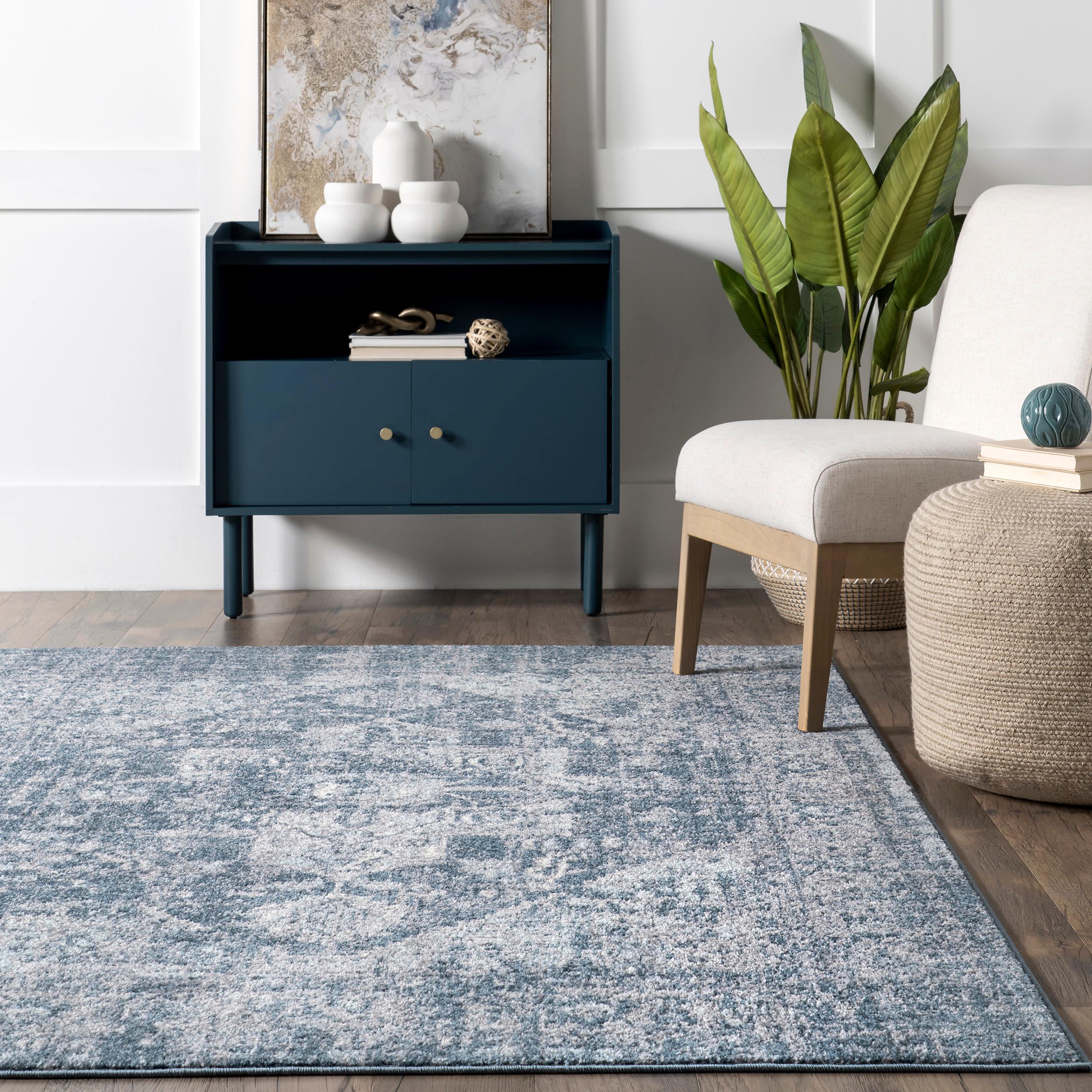 Nuloom 4x6 Justine Vintage Medallion Indoor Area Rug, Blue, Faded Persian Design, Stain Resistant, BedroomLiving Room, Kitchen,