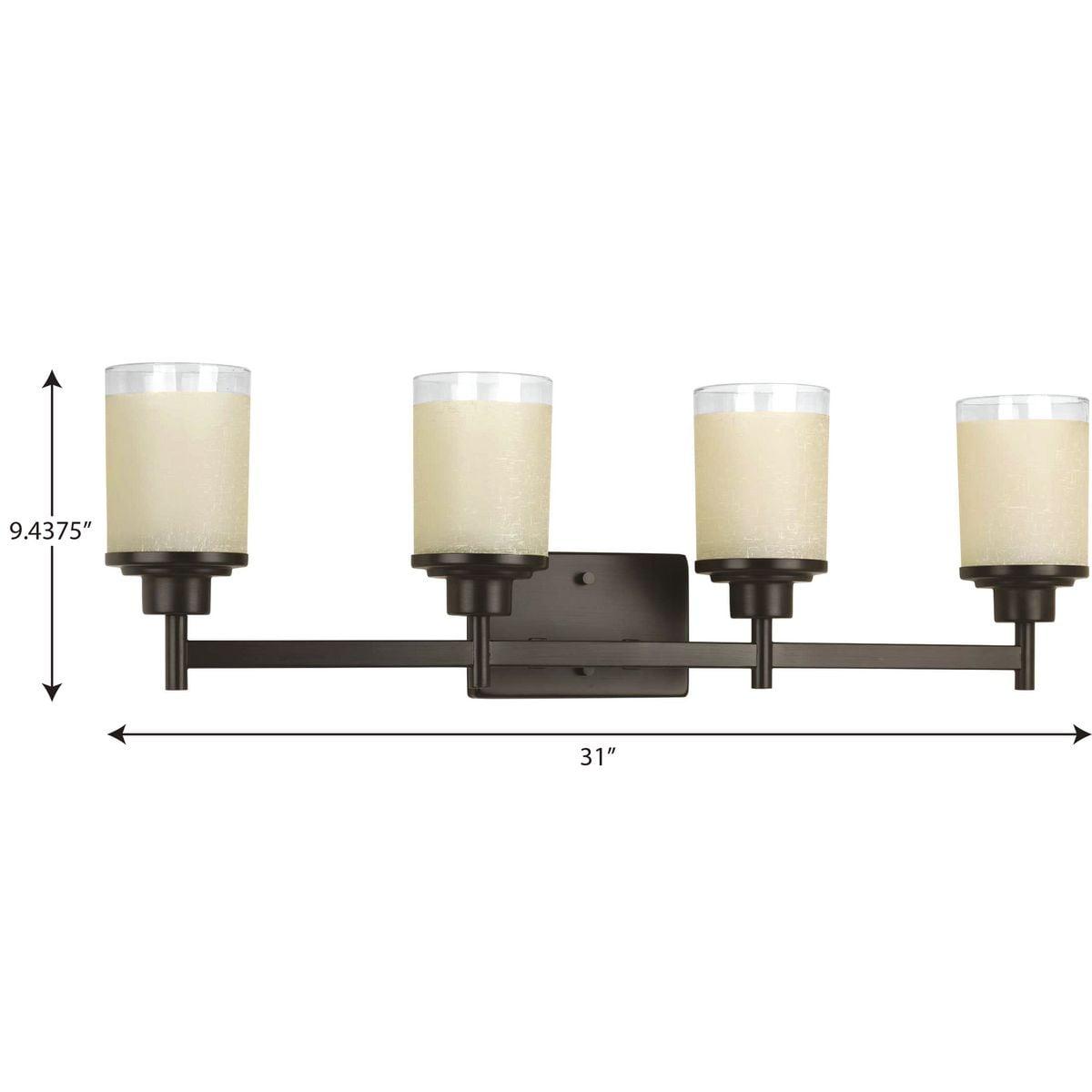 Progress Lighting Alexa Collection 4-Light Bath Fixture, Antique Bronze, White Linen Glass Shade