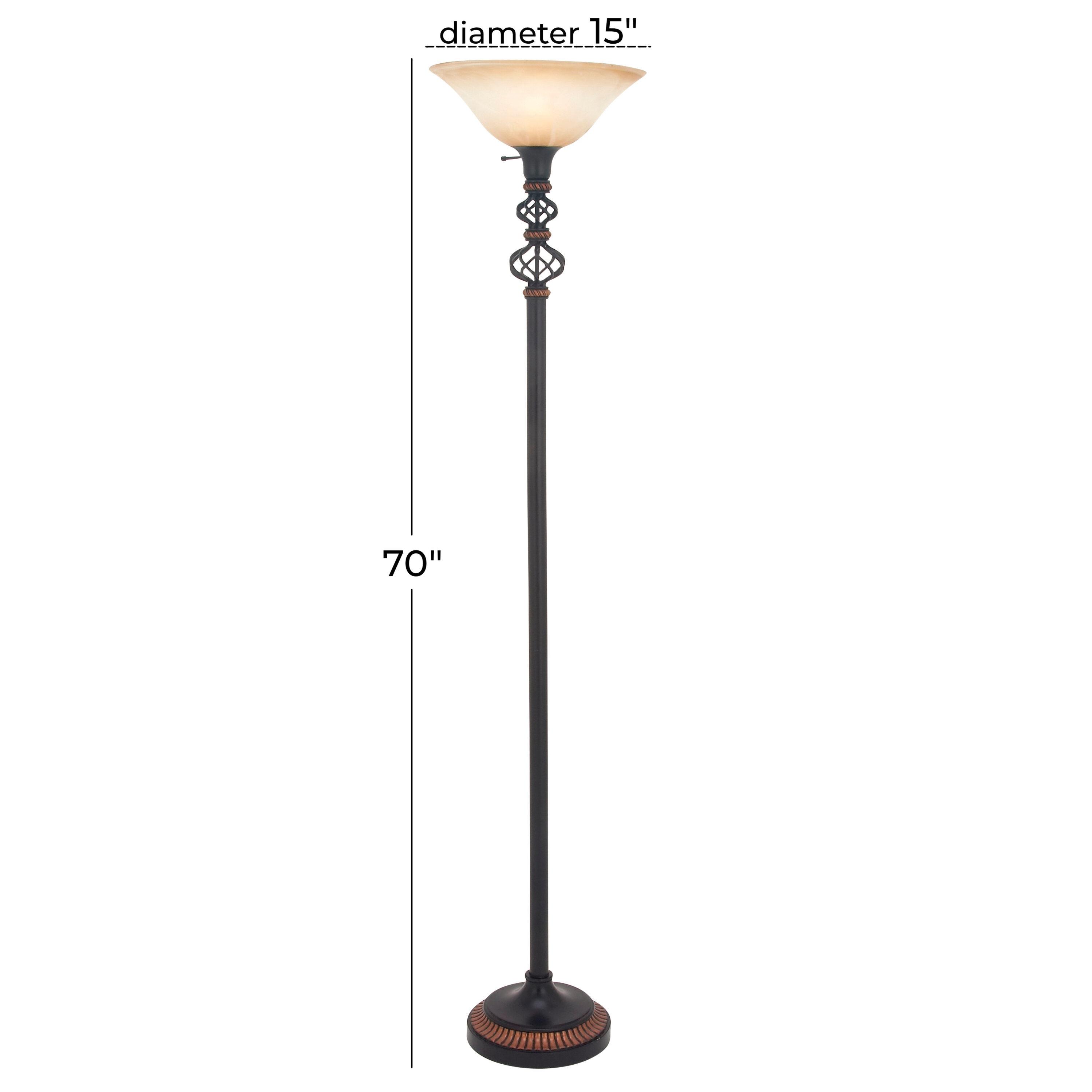 DecMode 70" Antique Style Black Torchiere with Cream Glass Shade