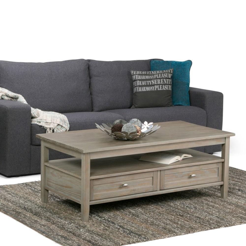 Simpli Home Warm Shaker 48"W Solid Wood Coffee Table with Two Storage Drawers and Open Shelf