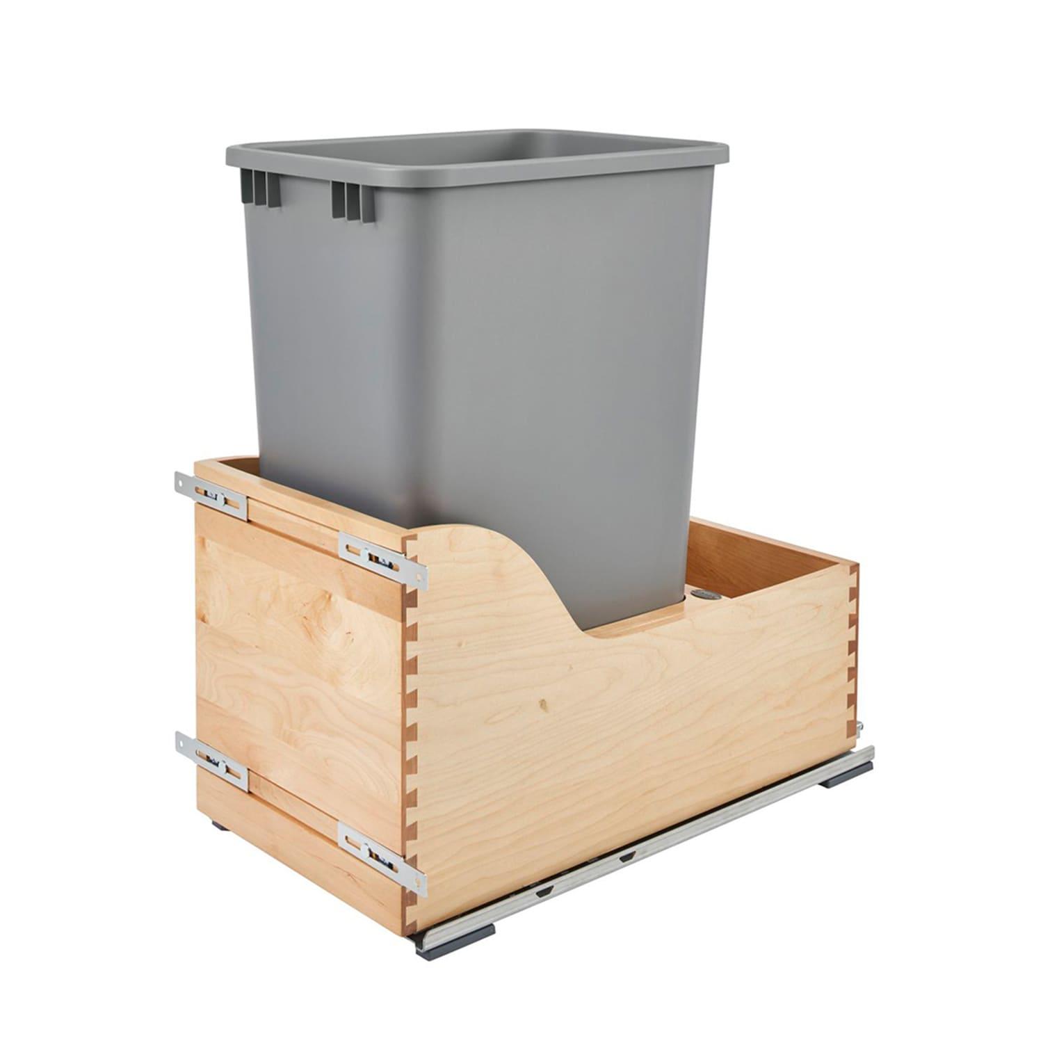 Rev-A-Shelf Pullout Trash Can for Kitchen Cabinet 50 Quart 12.5 Gallon Bottom Mount Rear Storage, Undermount Soft-Close Slides, Silver, 4WCSC-1550DM-1
