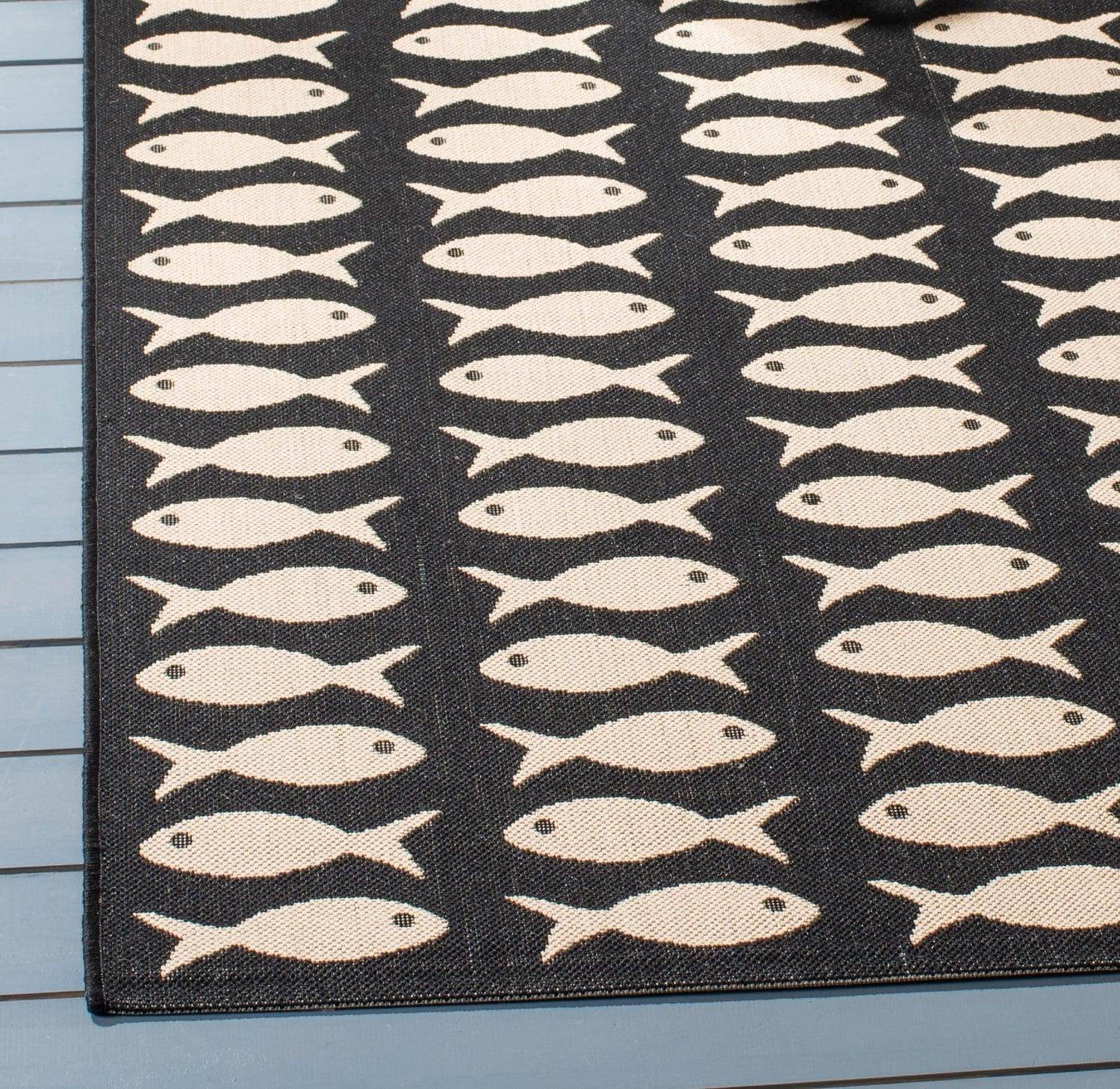 Courtyard CY6013 Power Loomed Indoor and Outdoor Area Rug - Black/Beige - 4'x4' - Safavieh