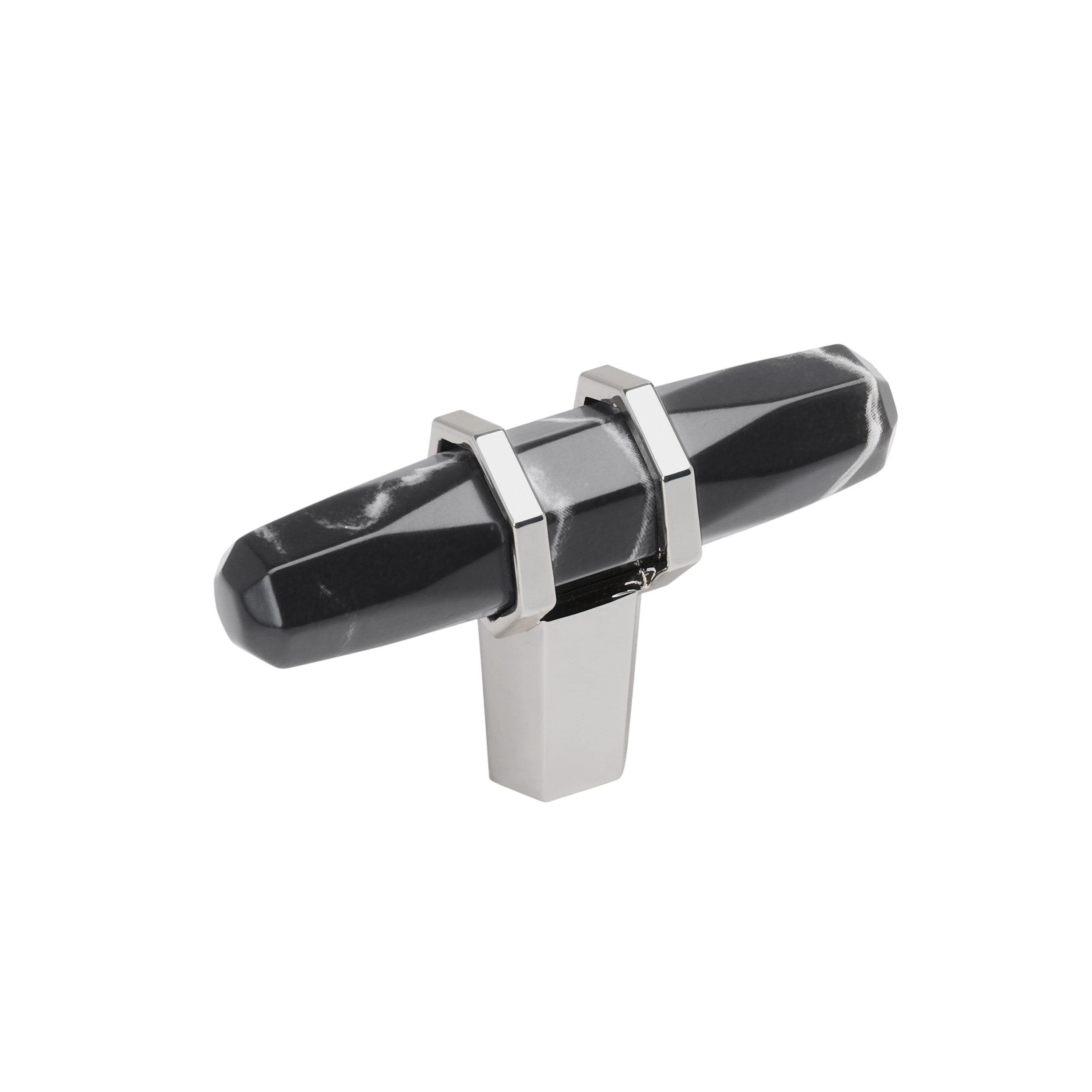 2-1/2 Inch Black Marble and Polished Chrome Cabinet Knob