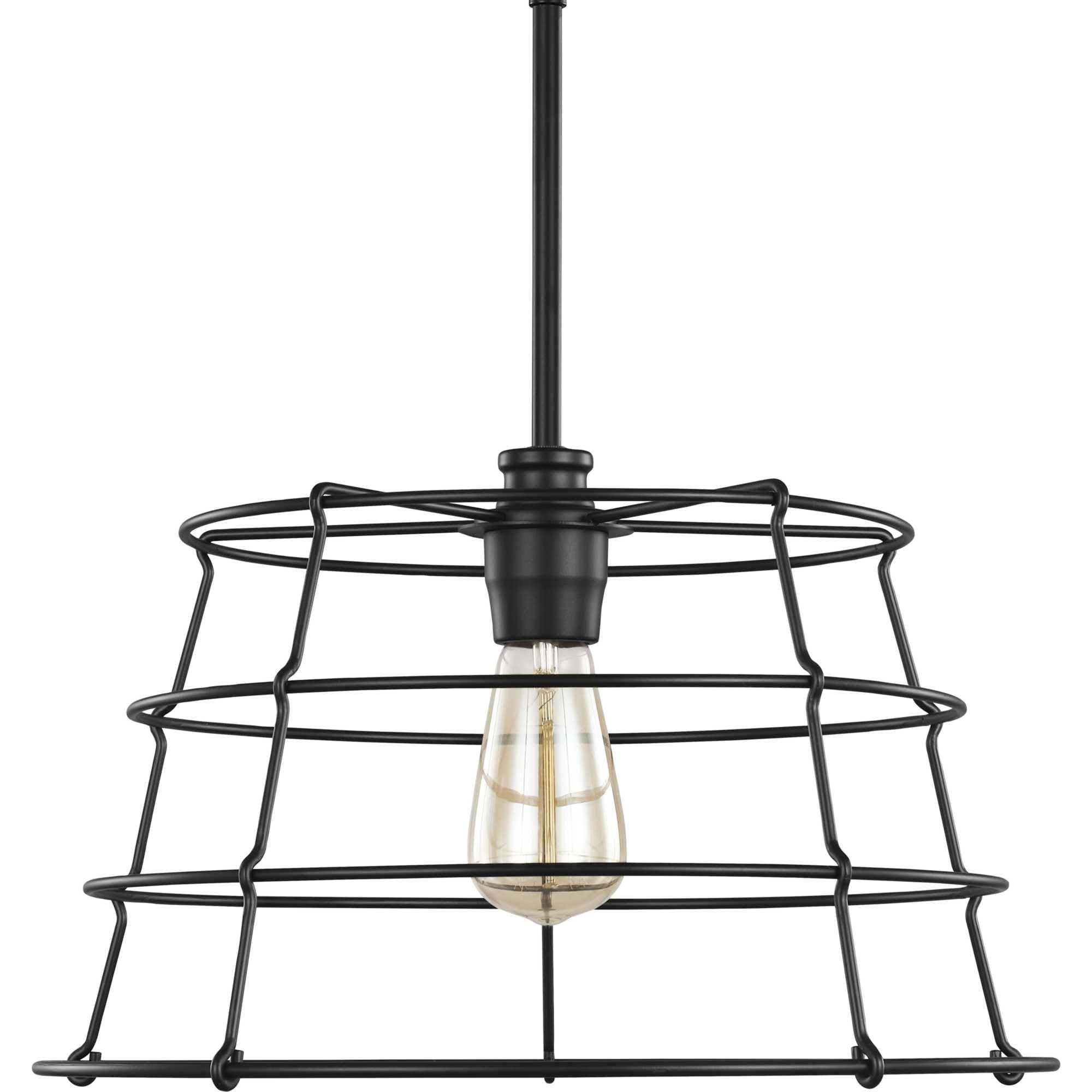 Progress Lighting Chambers 1-Light Pendant, Matte Black, Wire-Frame Shade