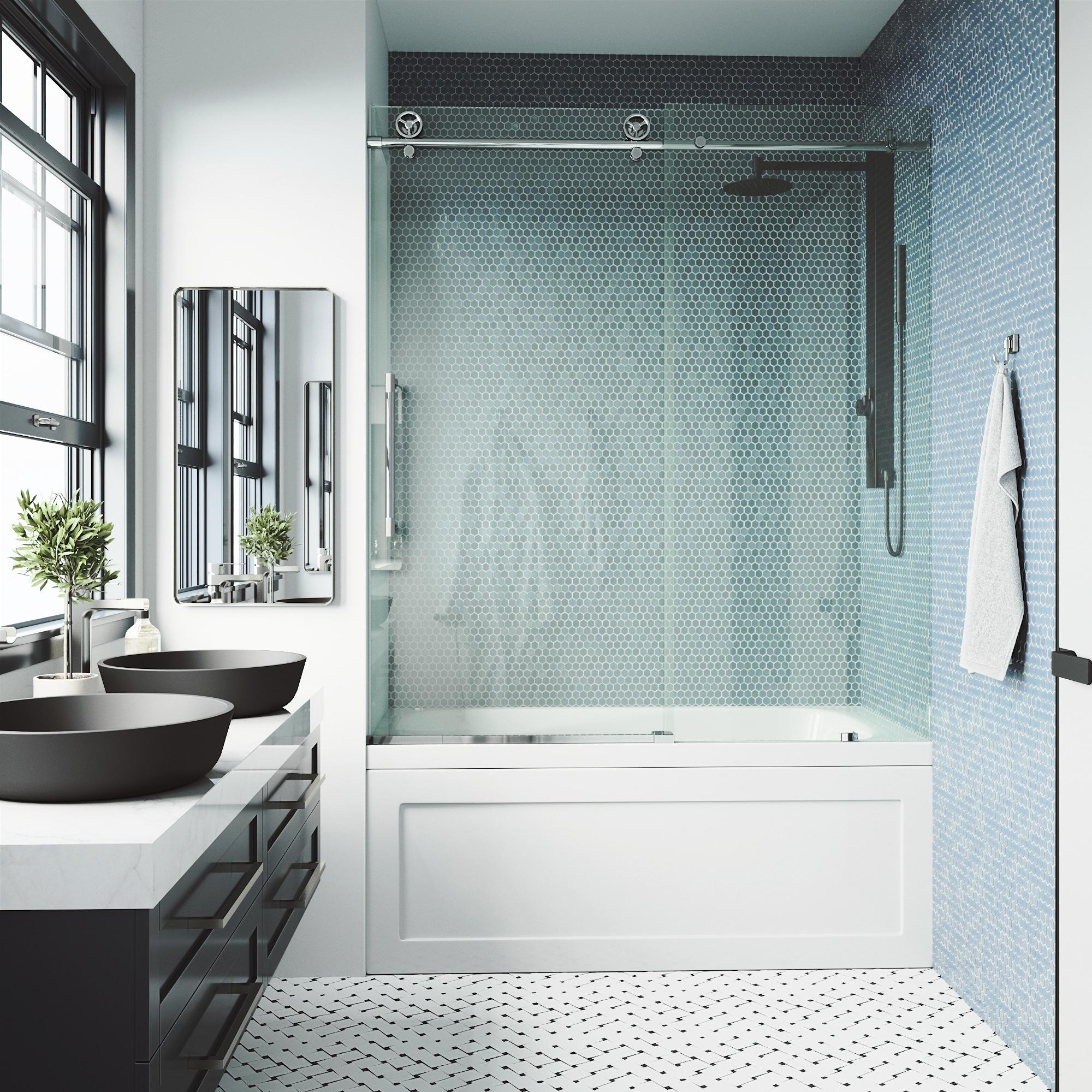Cass 56-60" W x 66" H Sliding Frameless Tub Door with 3/8" Clear Glass