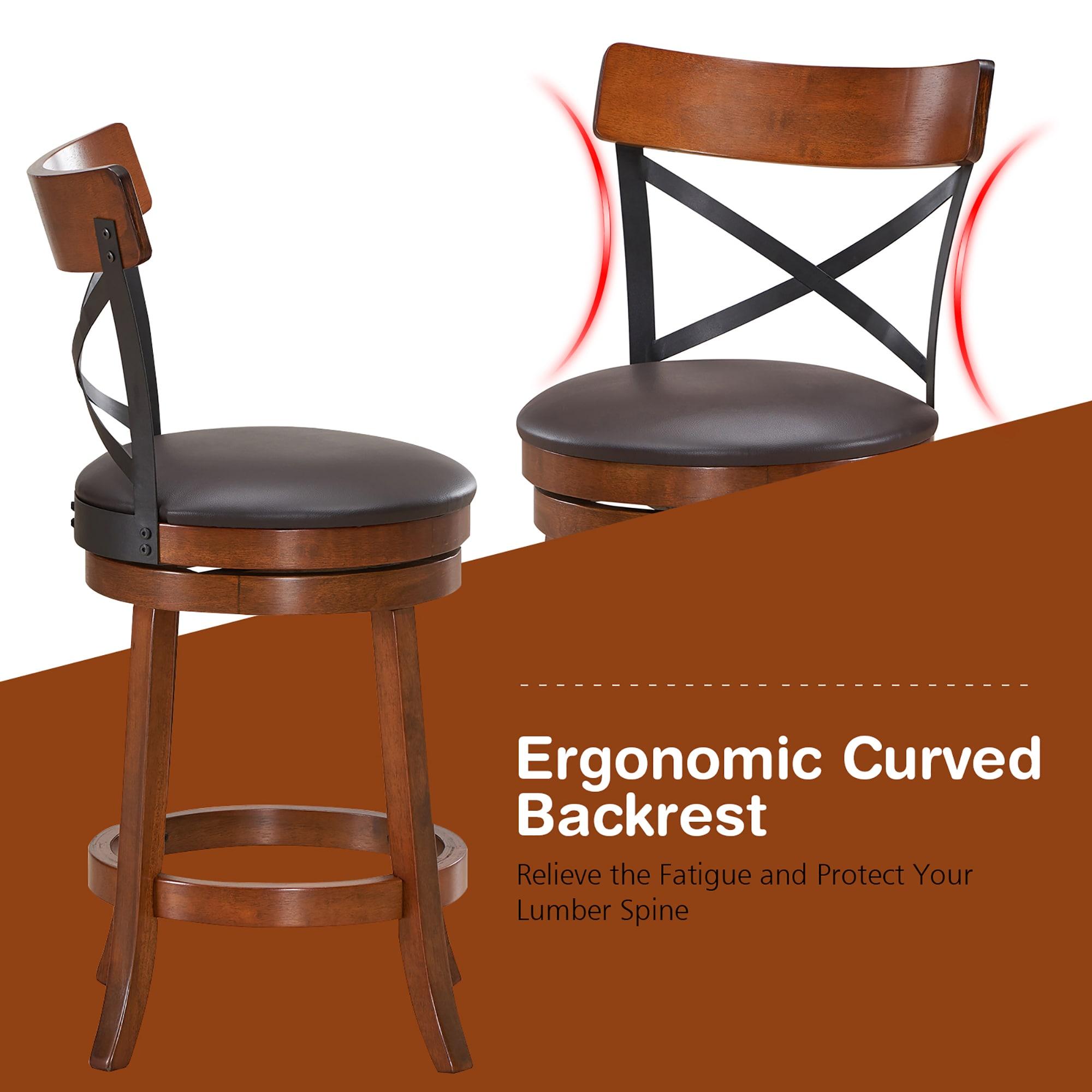 Costway Set of 2 Bar Stools Swivel 25'' Dining Bar Chairs with Rubber Wood Legs