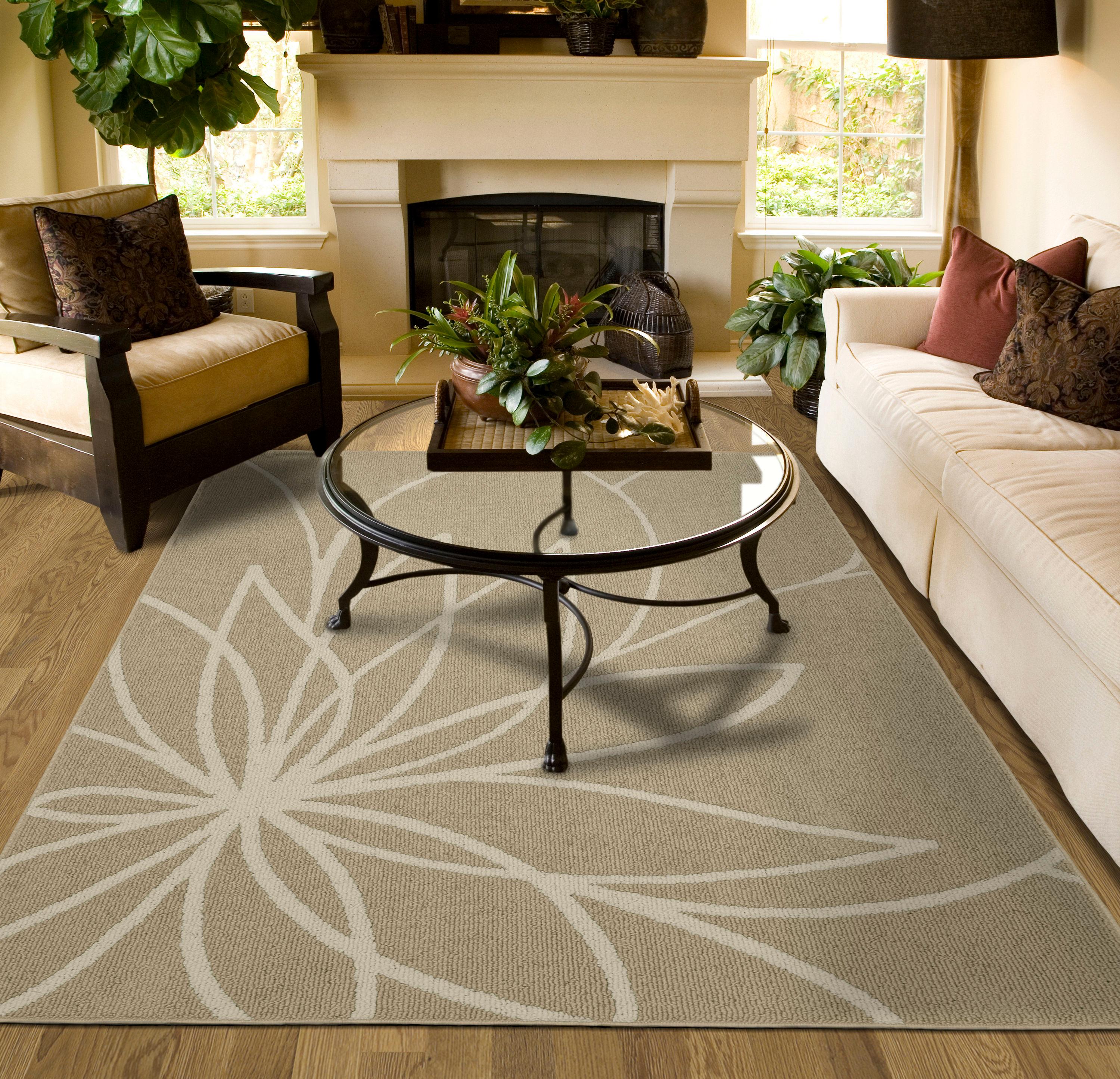 Garland Rug Grand Floral Polypropylene Tan/Ivory Indoor Area Rug, 8' x 10'