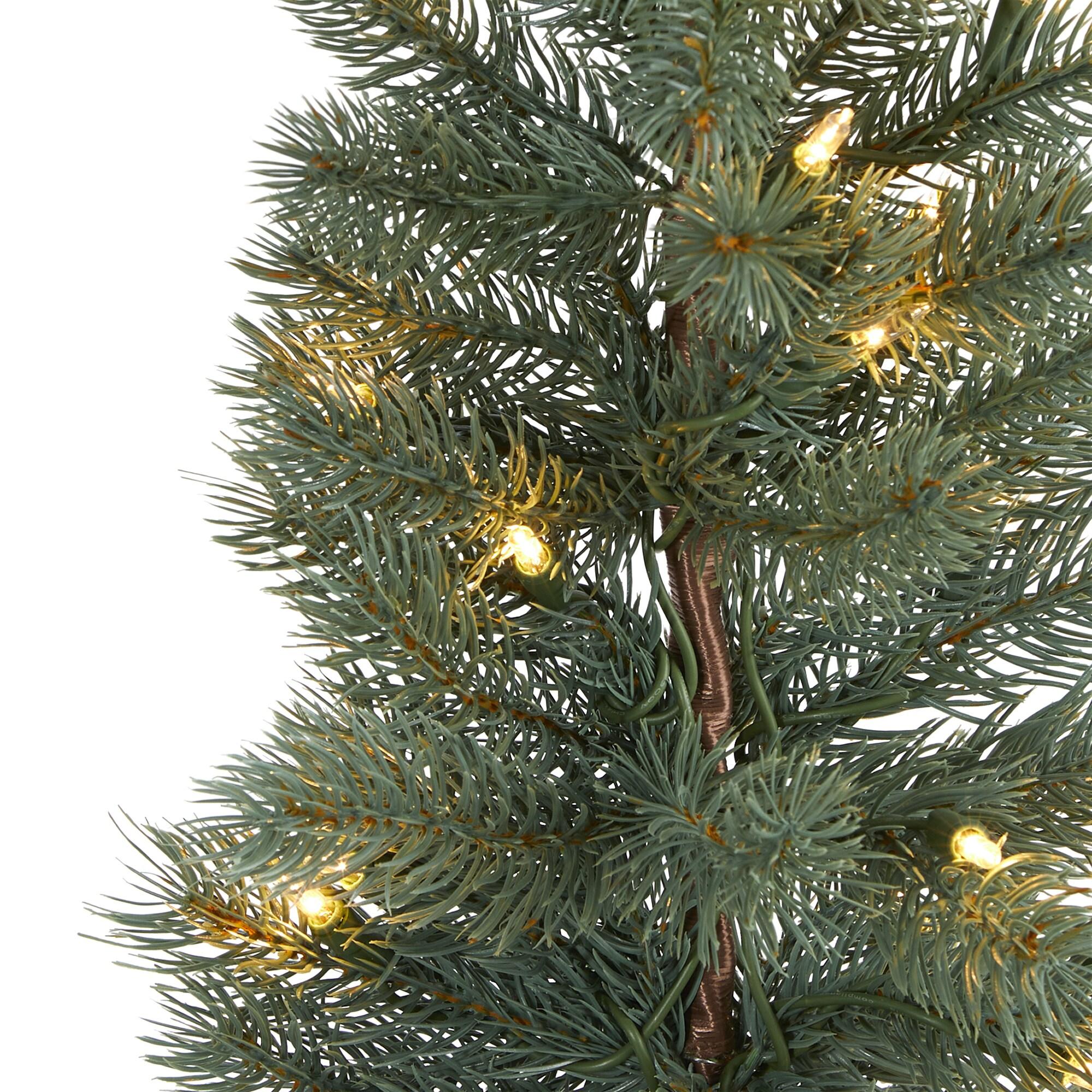 Nearly Natural 4ft. Green Pine Artificial Christmas Tree with 70 Warm White Lights Set in a Burlap Base