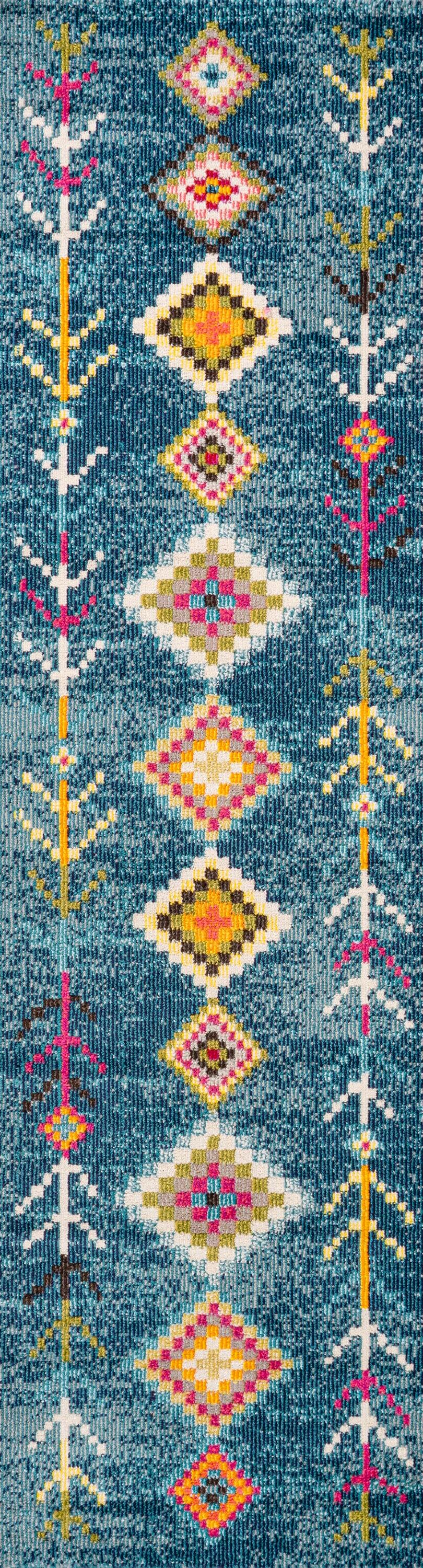 JONATHAN Y Love Geometric Dark Blue/Multi 2 ft. x 8 ft. Runner Rug