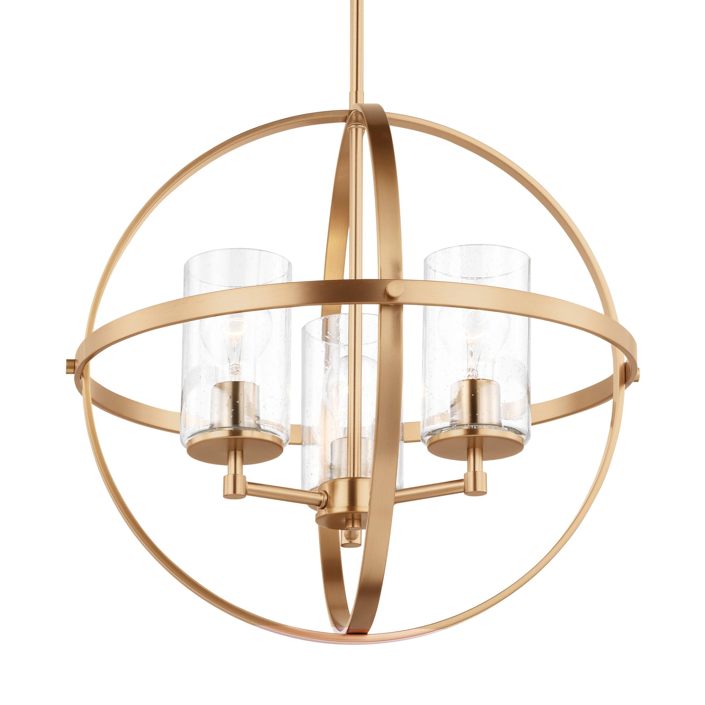Alturas 3-Light Satin Brass Modern Dining Room Hanging Globe Chandelier with Clear Seeded Glass Shades