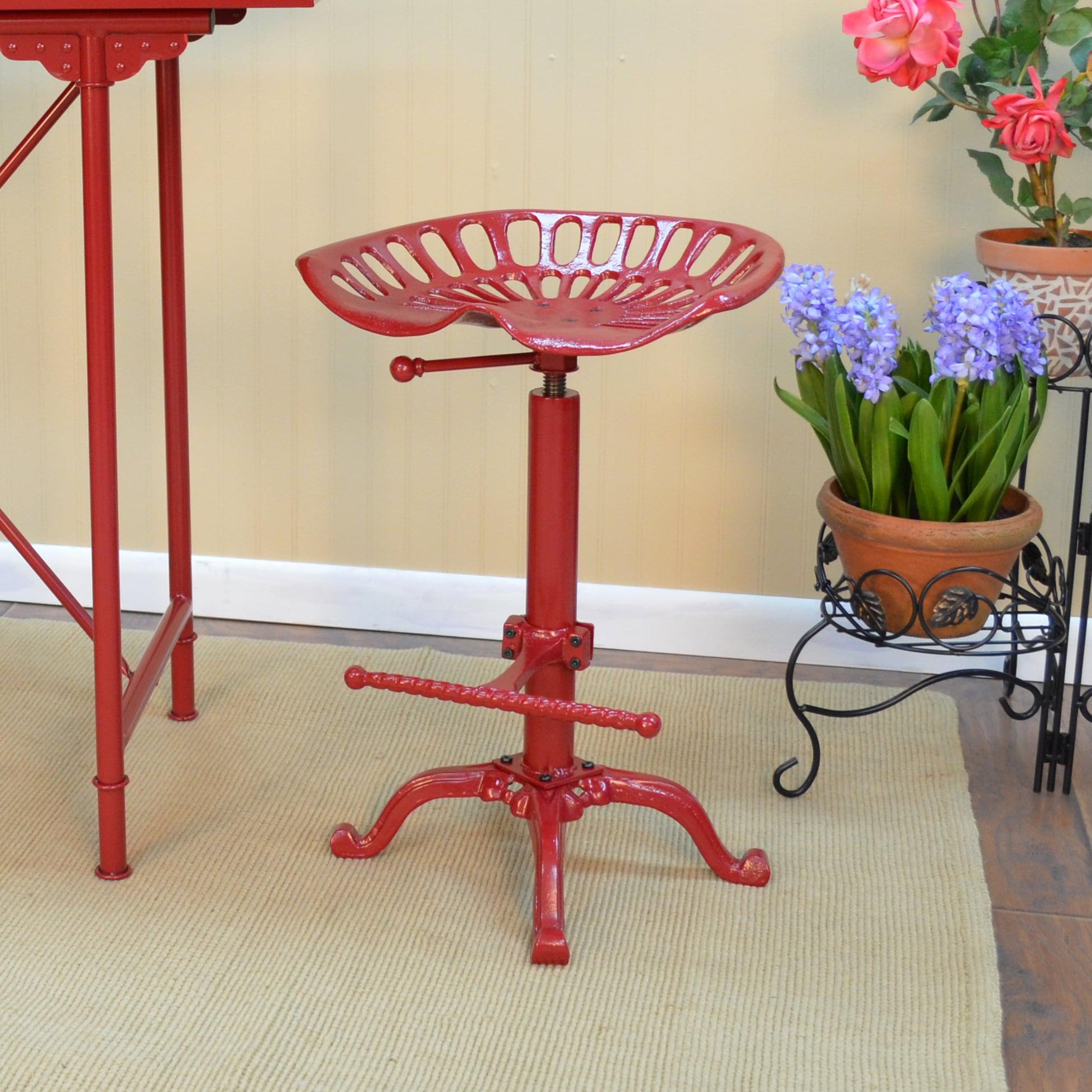 Carolina Living Adjustable Tractor Seat Counter Height Barstool Metal/Red: Wrought Iron Design, Spot Clean, 300lb Capacity