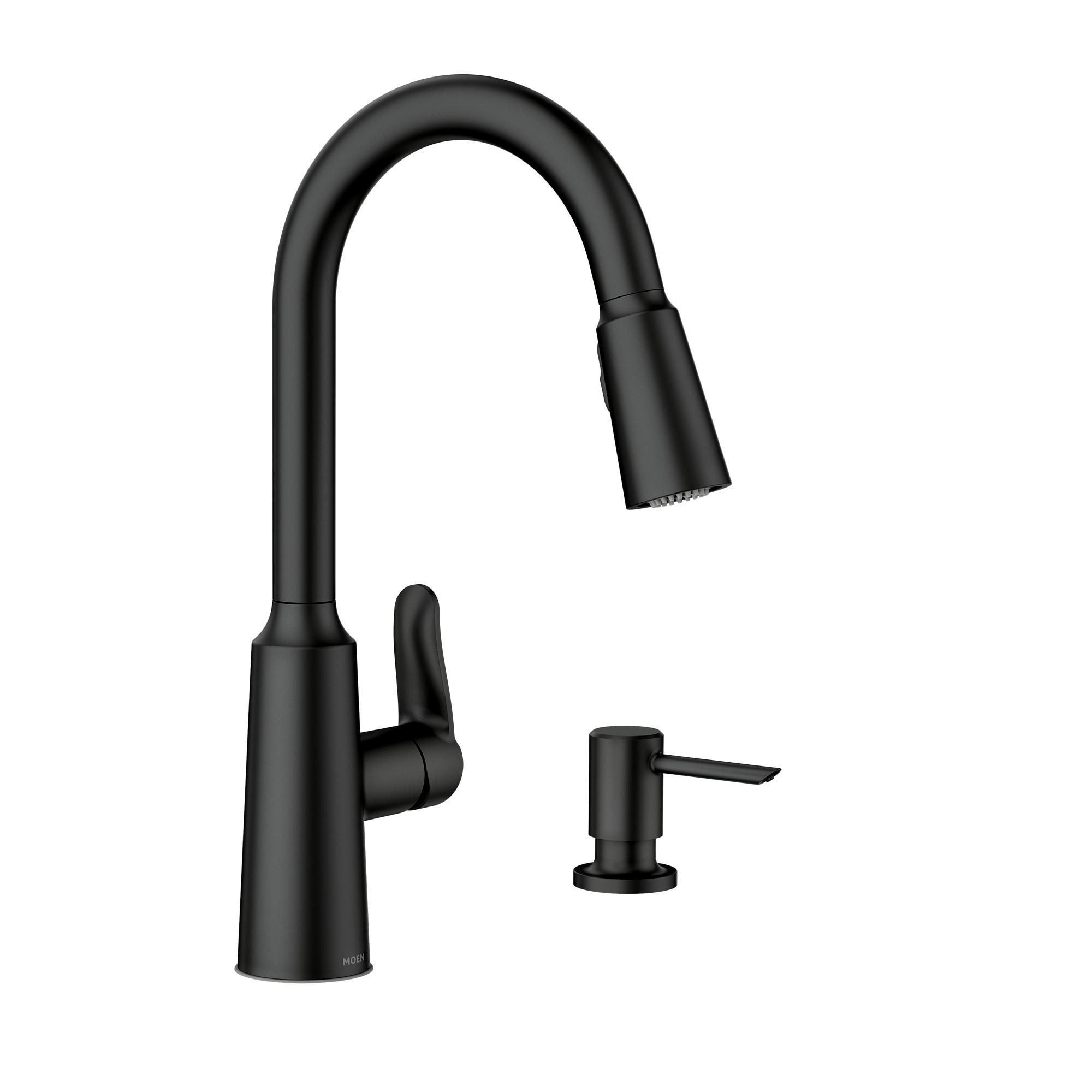 Matte Black High Arc Pull-Down Kitchen Faucet with Soap Dispenser