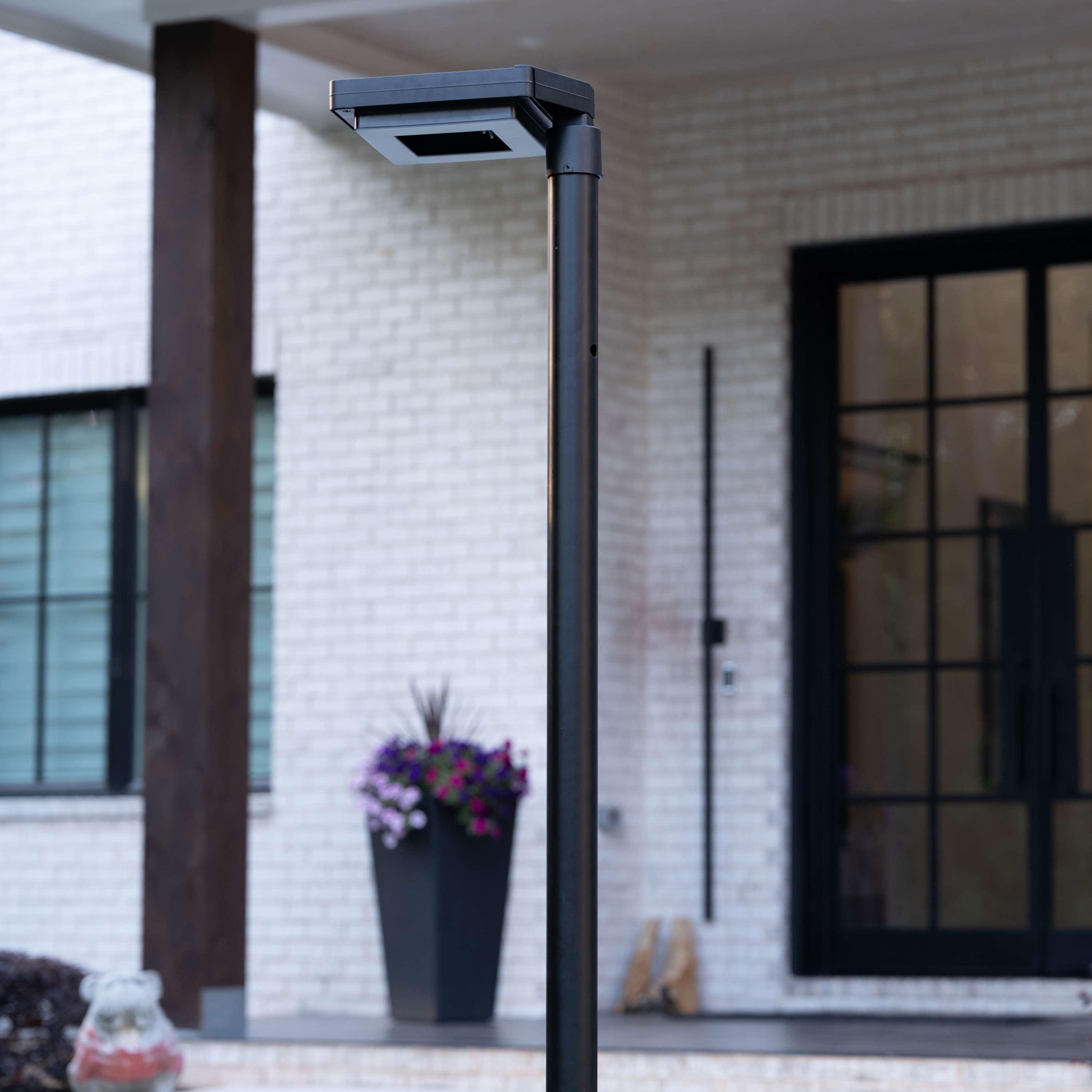 Contemporary 99 in. 1-Light Square Black Modern Aluminum Waterproof Solar Lamp Post Light with 3-Colors Integrated LED