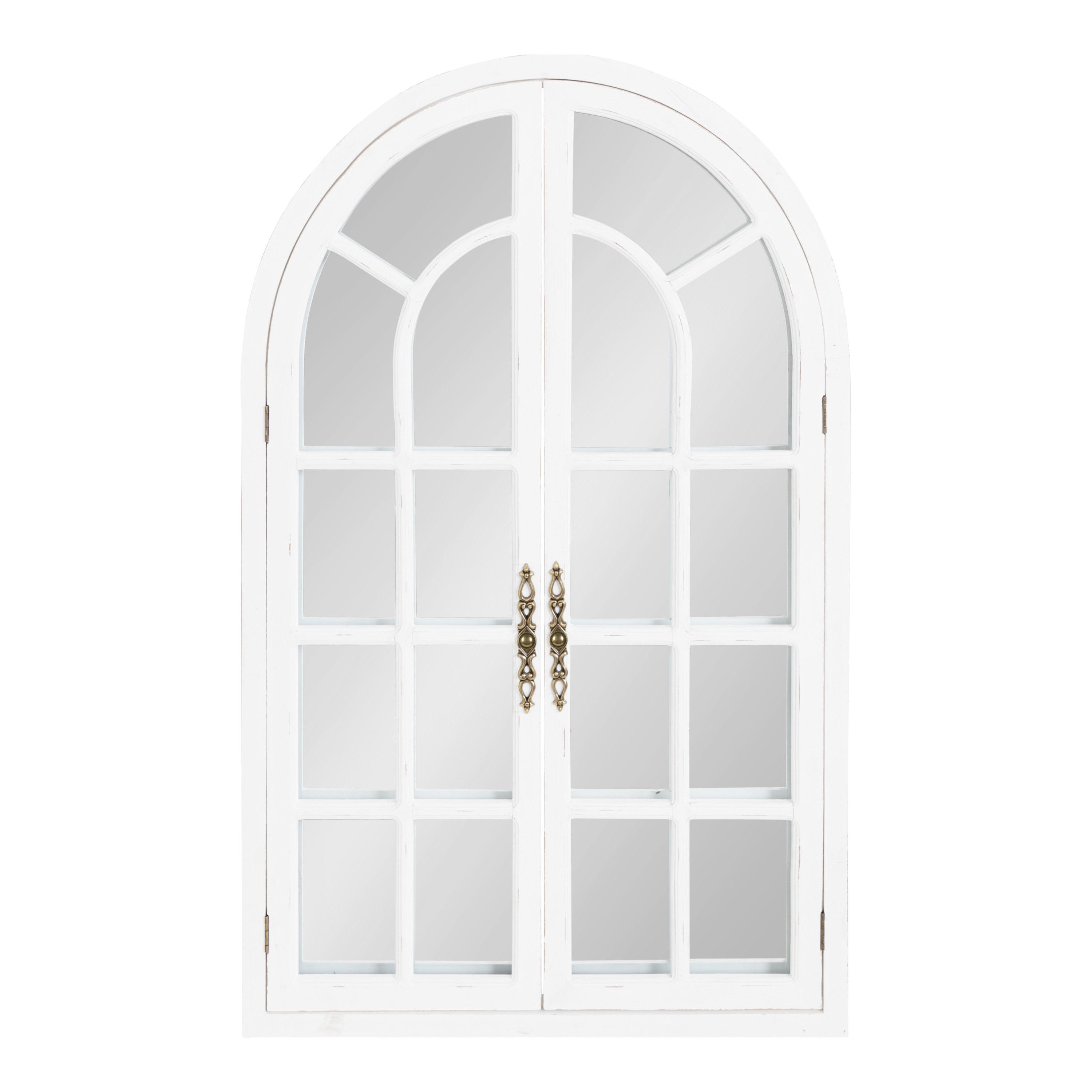 28"x44" Boldmere Arch Wall Mirror White - Kate & Laurel All Things Decor: Rustic Farmhouse Windowpane