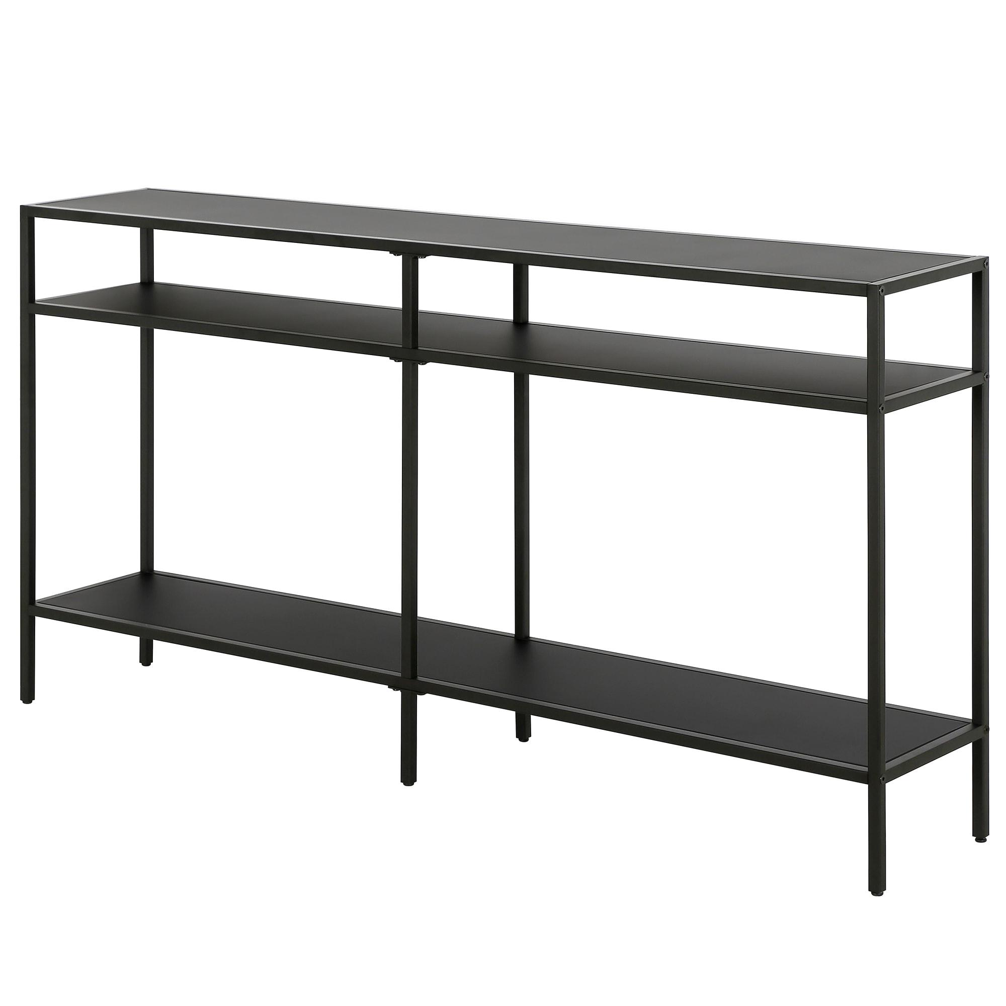 55" Black Bronze Console Table with Metal Shelves - Henn&Hart