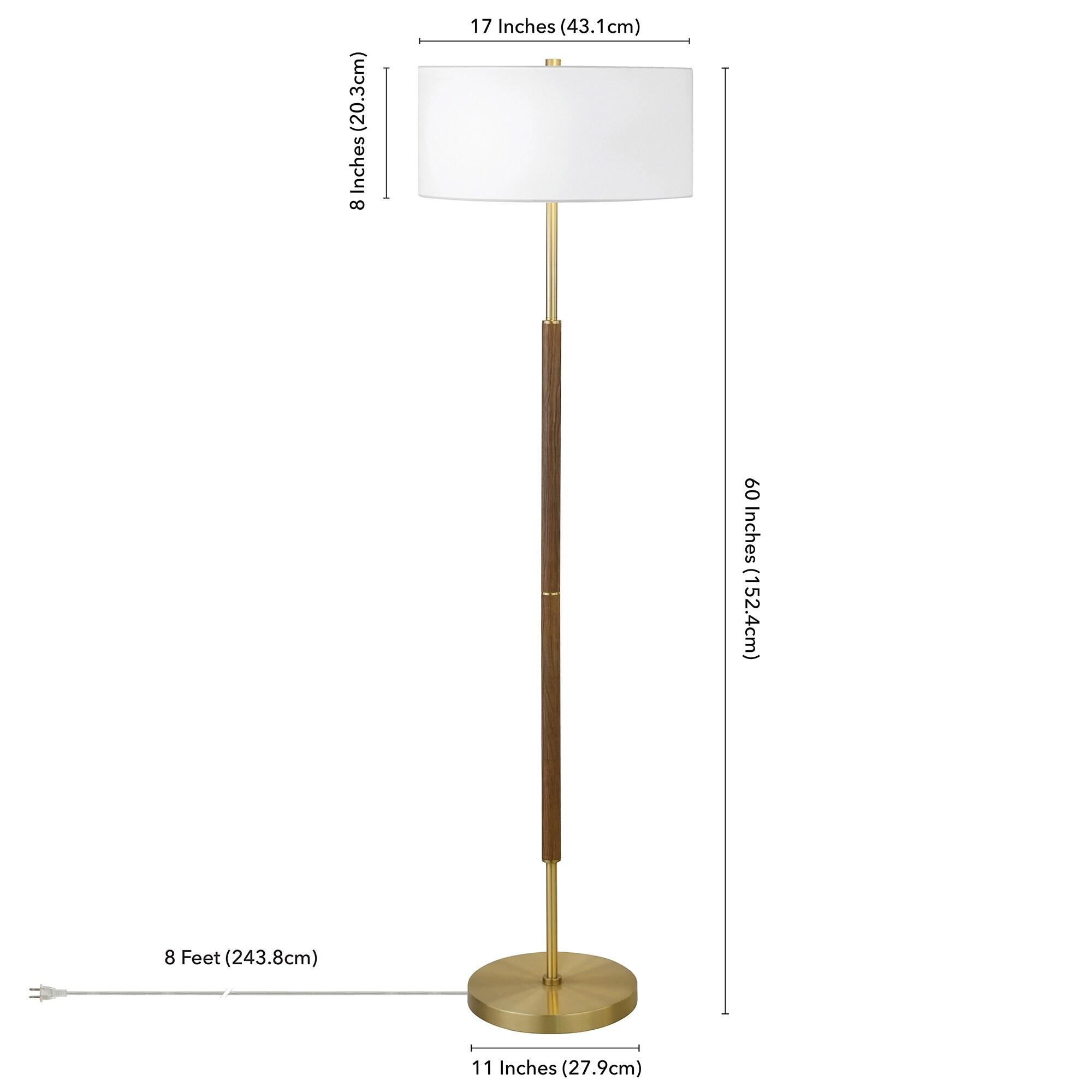 Evelyn&Zoe Contemporary Rustic Oak and Brass 2-Bulb Floor Lamp