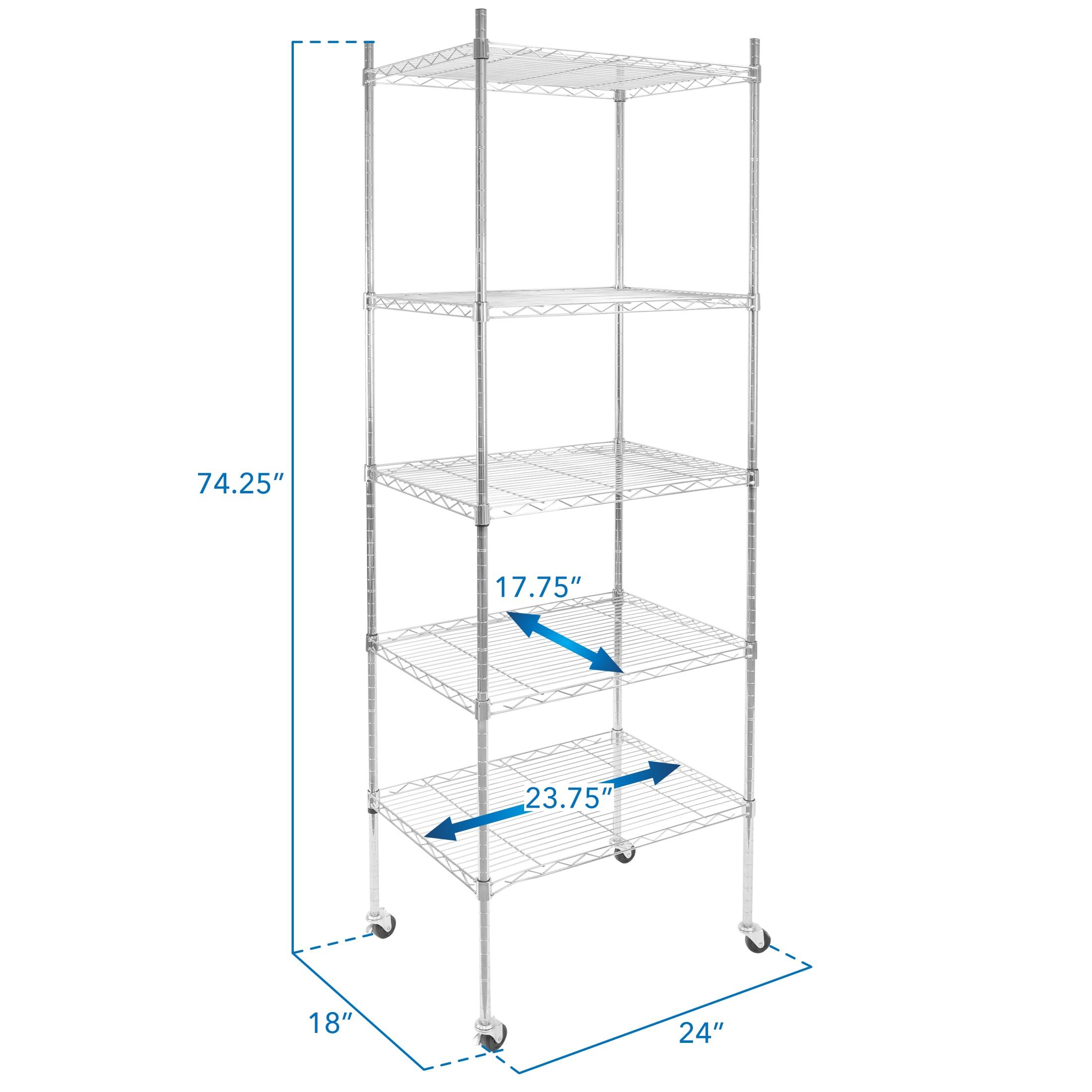 Mount-it Mount-It! Height Adjustable 5 Tier Wire Shelving with Rolling Wheels | Closet Metal Racks Shelves