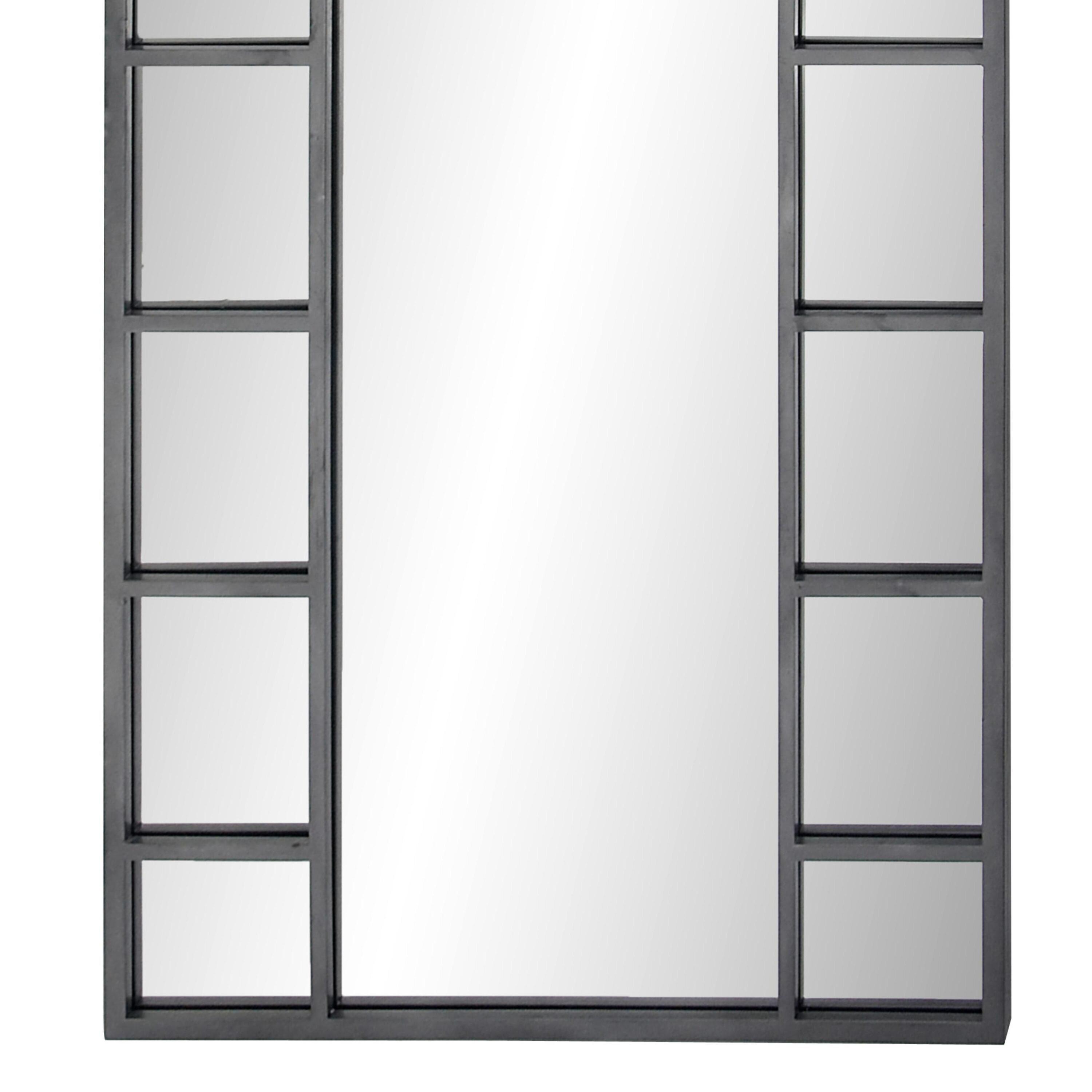 Metal Window Inspired Wall Mirror with Arched Top Silver - Olivia & May: Polished Finish, 60x32, No Assembly Required