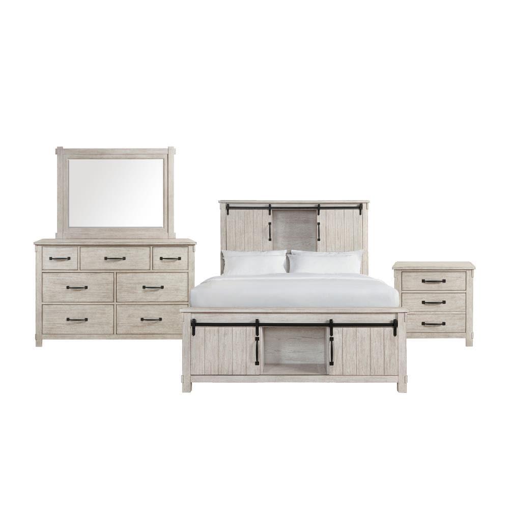 Jack Whitewashed King Bedroom Set with Storage and USB Ports