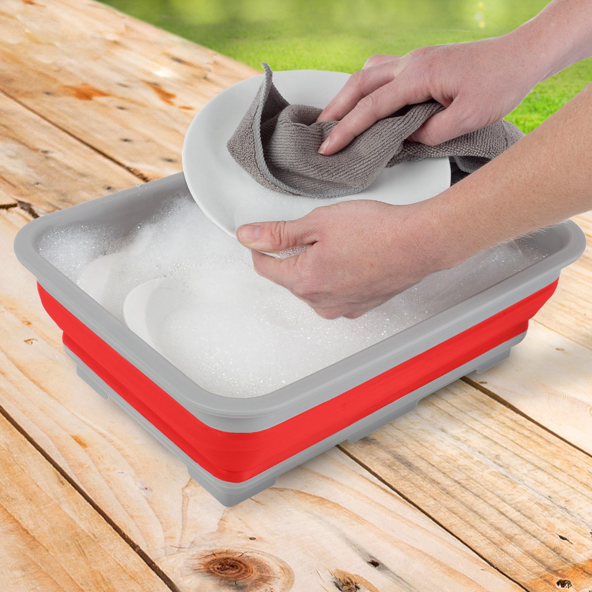 Collapsible Multiuse Wash Bin - Portable Wash Basin/Dish Tub/Ice Bucket with 10 L Capacity for Camping, Tailgating, More by Wakeman Outdoors (Red)