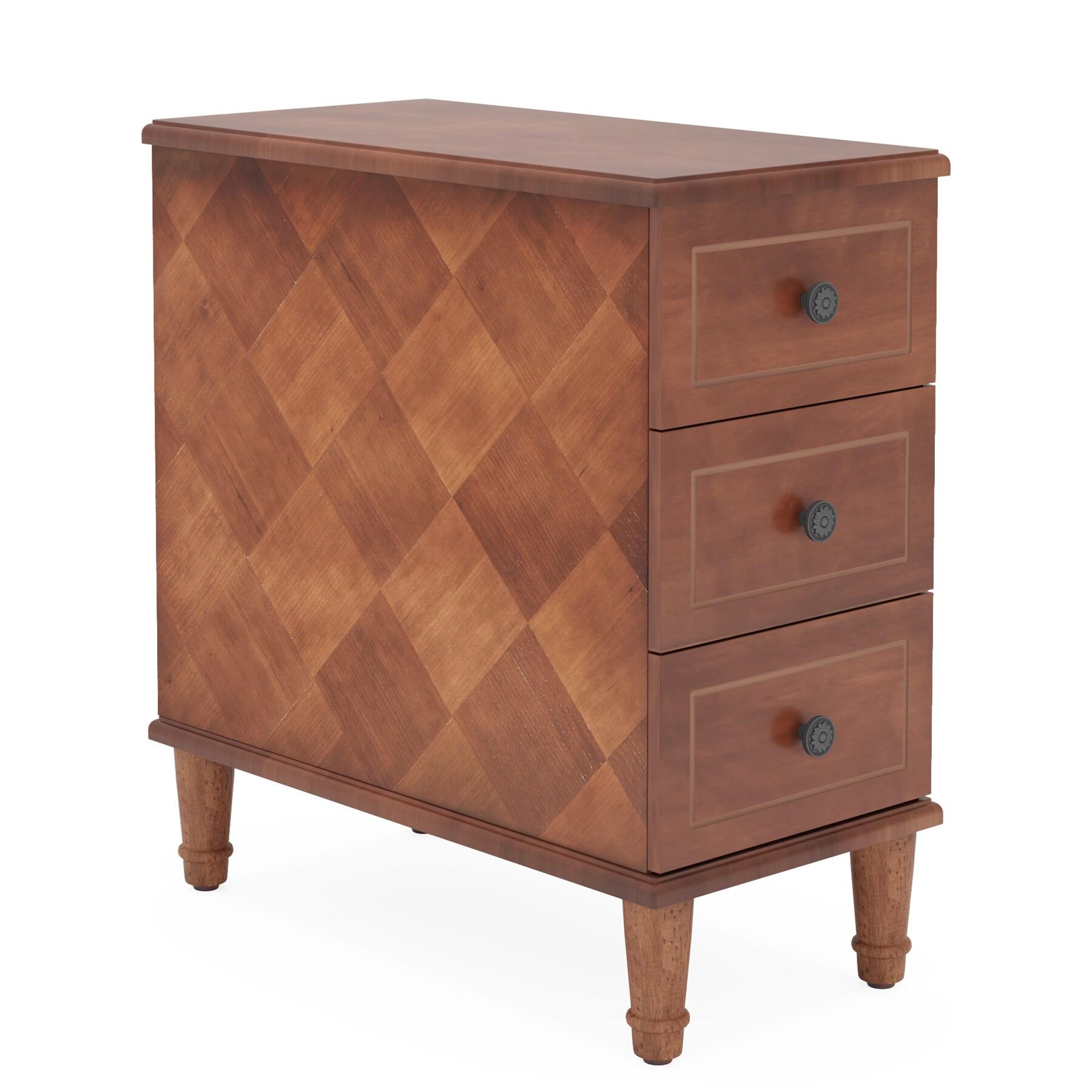 Hokku Designs Solid Wood End Table, Fully Assembled Narrow Side Table With Drawers, Pre-Assembled Nightstand Slim Bedside Table For Small Spaces, Living Room, Bedroom, Brown