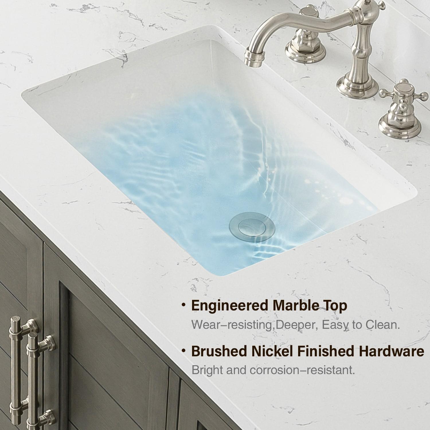 Vanity Art 60 x 22 x 34 in. Double Sink Bathroom Vanity with Quartz Top & Backsplash, Silver Grey