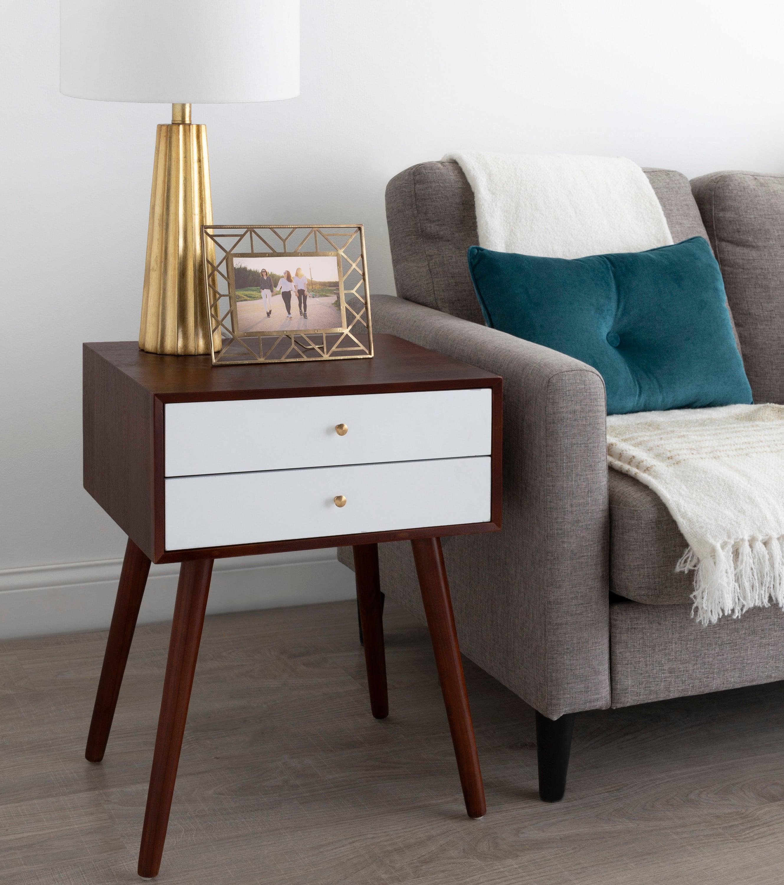 Kate and Laurel Finco Rectangle Wood Side Table, 18x15x24, Walnut Brown and White