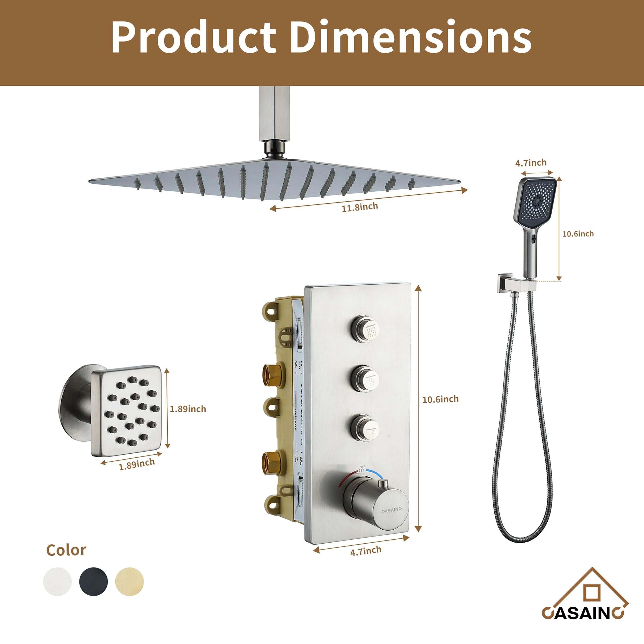 CASAINC 12'' Ceiling Mounted Square Shower System with Handheld Sprayer & 6 Body Jets, Brushed Nickel