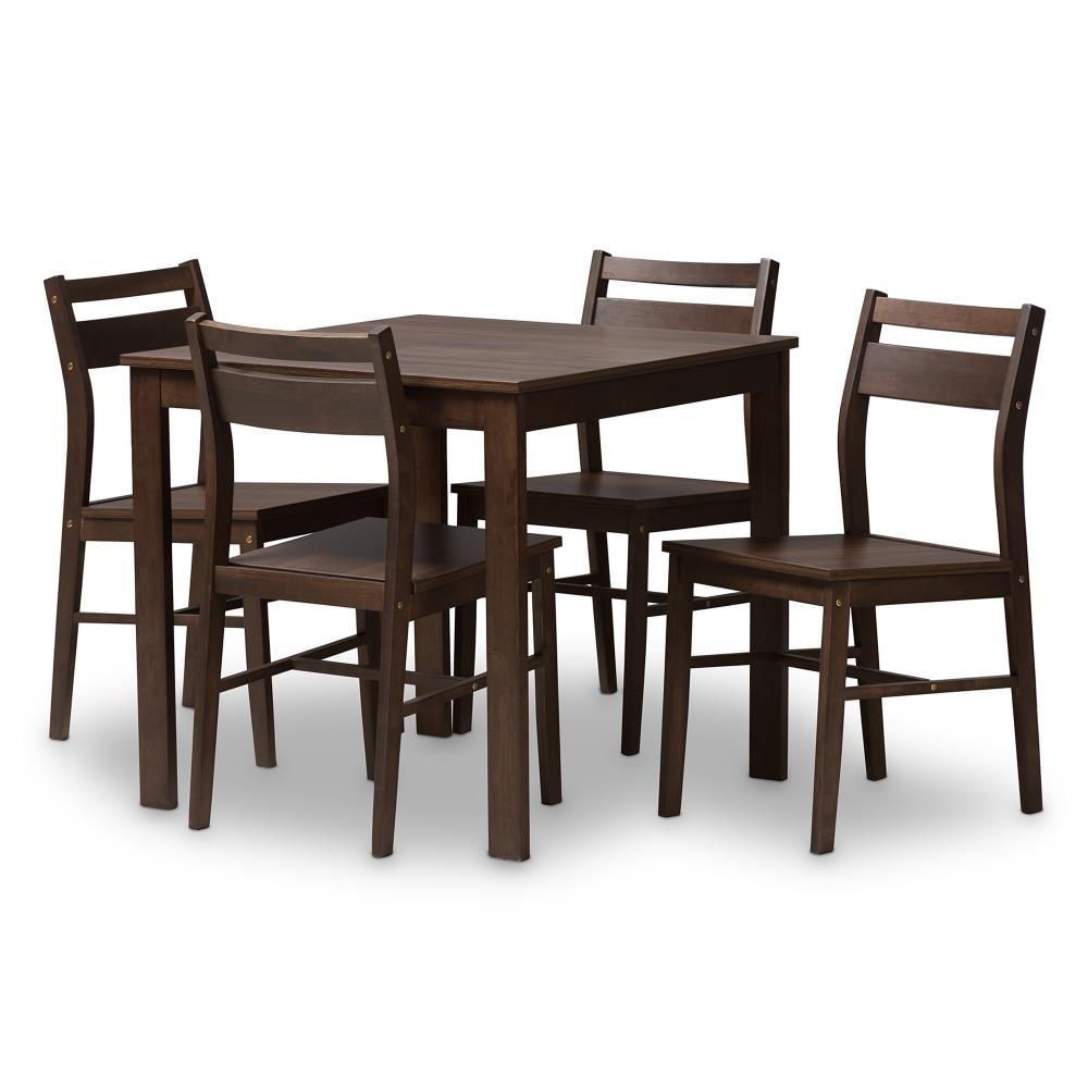 5pc Lovy Modern and Contemporary Walnut Finished Dining Set Dark Brown - Baxton Studio